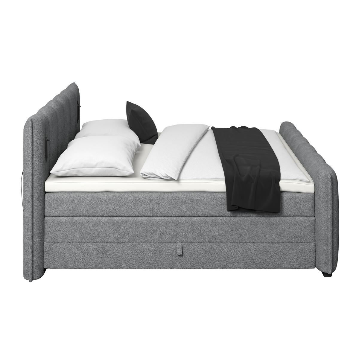 Boxspringbett Elysia inkl. Bettkasten 200x200 - Dunkelgrau/Schwarz, Trend, Holz/Holzwerkstoff (200/200cm) - Luca Bessoni