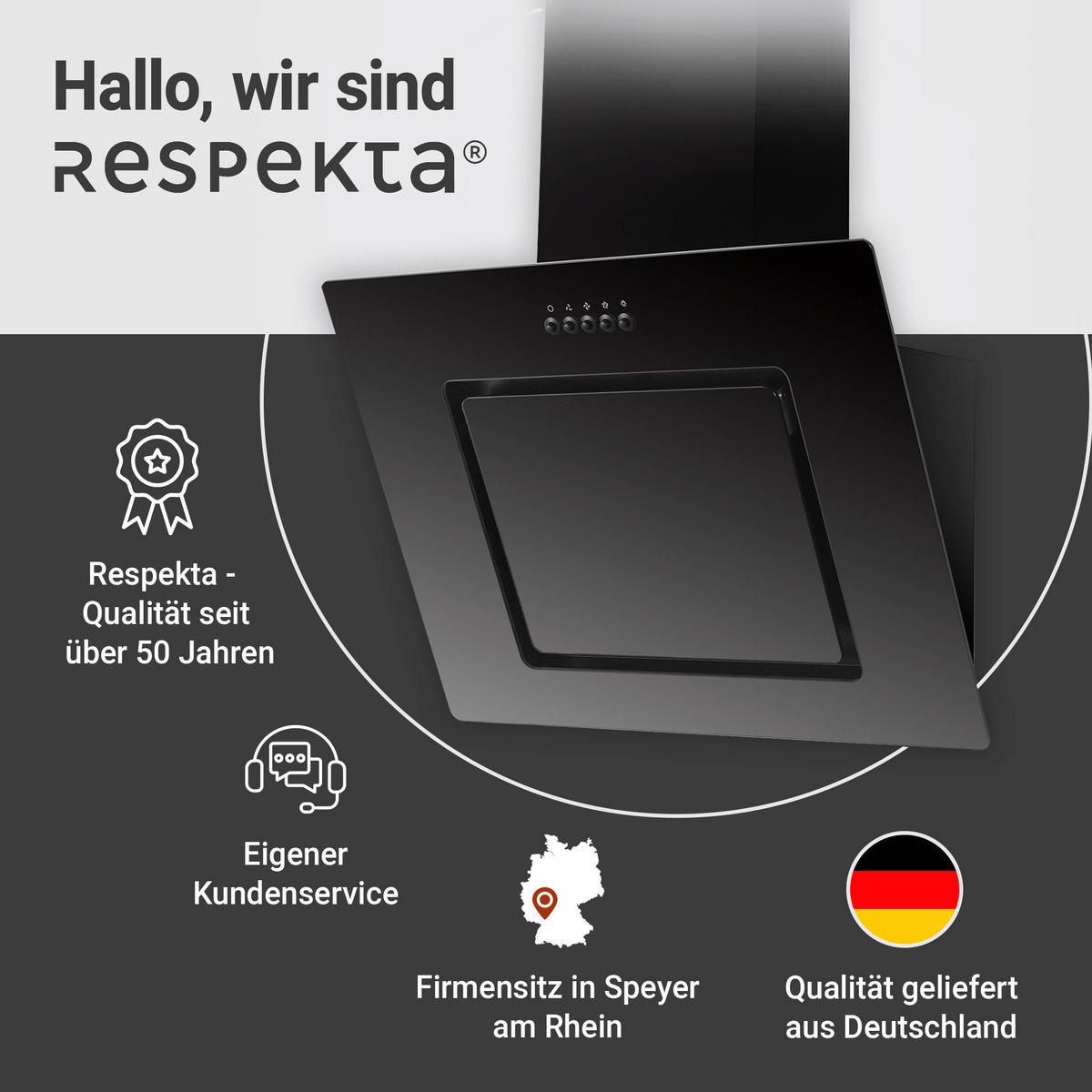 Kopffreihaube Respekta Svea Edelstahl/Glas Schwarz B: 60cm - Schwarz, Trend, Glas/Metall (60/73,9-111,9/34cm) - Respekta