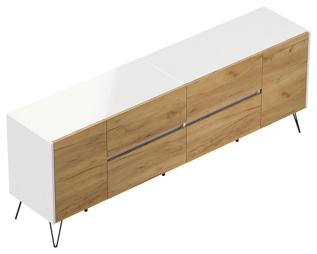 Sideboard Posseik Industrial Weiß/eichefarben B: 199 Cm - Eichefarben/Weiß Hochglanz, Design, Holzwerkstoff (199/75,8/42cm) - P & B