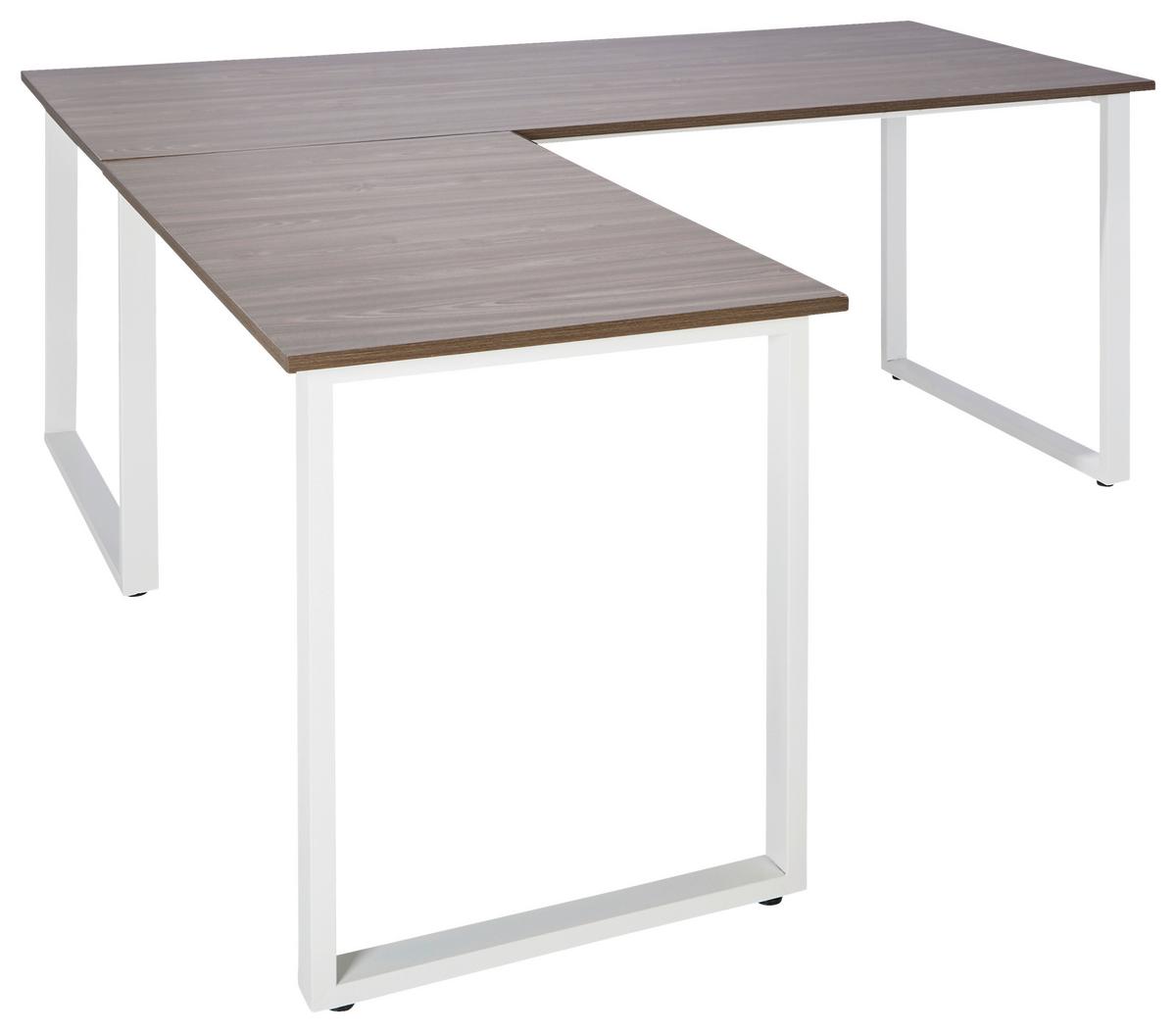 Eckschreibtisch Workspace XL I Grau/Weiß - Weiß/Grau, Basics, Holzwerkstoff/Metall (180/180/75,5cm) - MID.YOU
