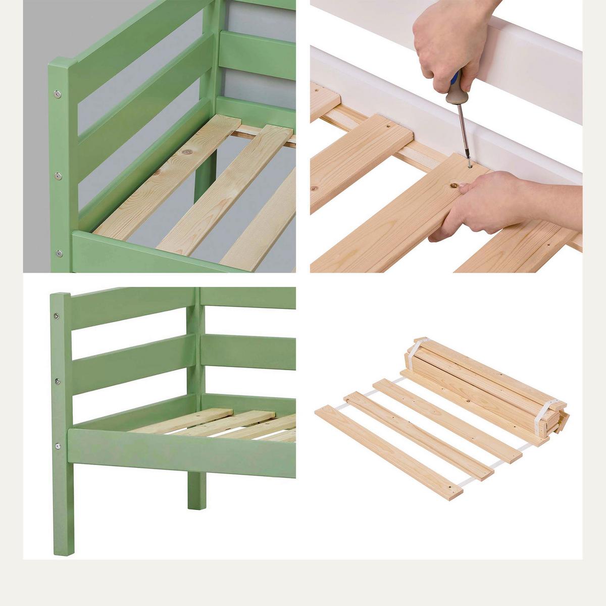 Kinder-/juniorbett Grün, Lf: 70x160 Cm - Kieferfarben/Grün, MODERN, Holz (70/160cm) - MID.YOU