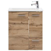 Waschtischkombi Matteo B: Ca. 50 Cm Eiche Dekor - Eichefarben/Weiß Hochglanz, MODERN, Keramik/Holzwerkstoff (50cm) - MID.YOU