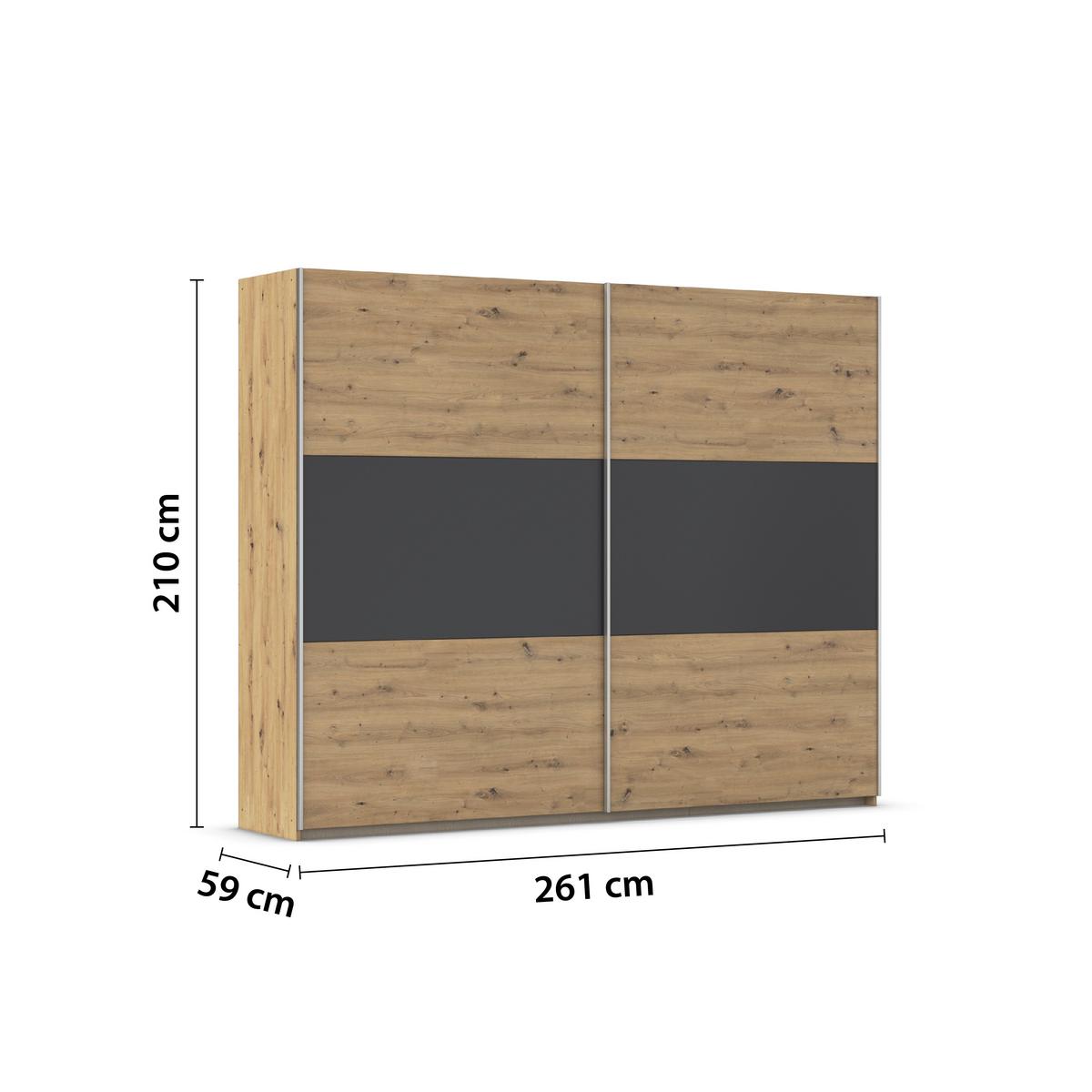Tolóajtós Szekrény Foster 261/210 Cm - Artisan tölgy/szürke, Konventionell, faalapú anyag (261/210/59cm)