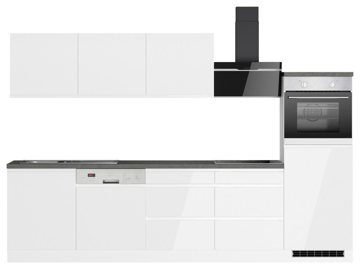 Küchenzeile Monza Mit Geräten B: 300 Cm Weiß/grau - Weiß Hochglanz/Weiß, LIFESTYLE, Holzwerkstoff (300cm) - Held