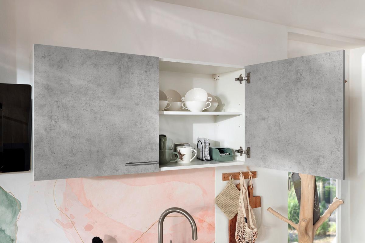 Küchenblock Malia B: 250 cm Grau, mit Geräte - Weiß/Grau, Basics, Holzwerkstoff (250cm) - Respekta
