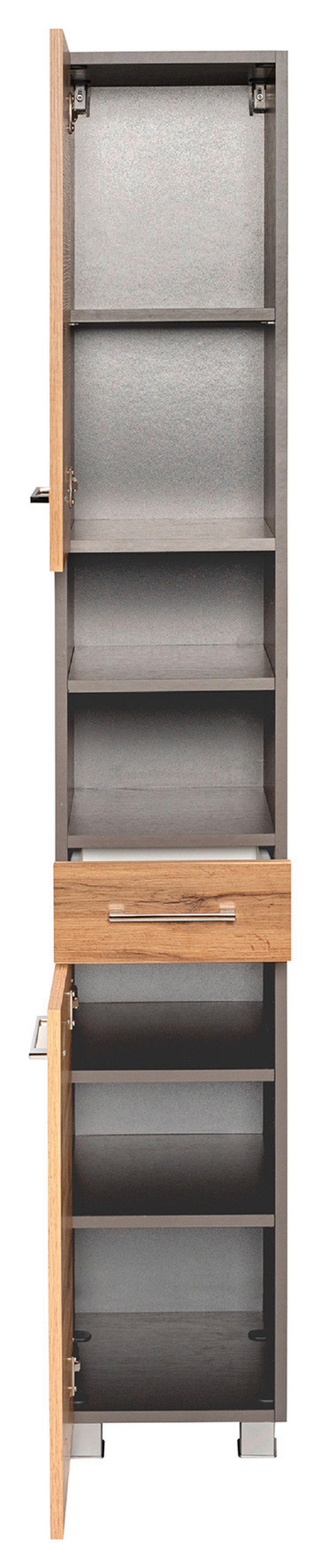 Hochschrank Paris Eiche Wotan/Weiß B: 30 cm - Silberfarben/Eiche Wotan, MODERN, Holzwerkstoff (30/180/35cm) - Held