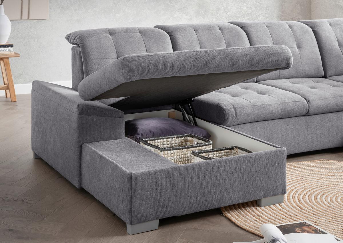 Wohnlandschaft Zira Dunkelgrau U: 169x330x212cm - Chromfarben/Dunkelgrau, MODERN, Textil (169/330/212cm) - Livetastic