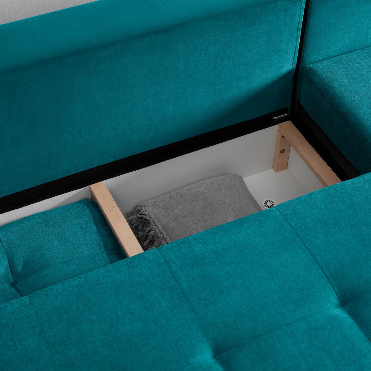 Rohová sedačka ENRICO, oboustranná, petrolejová - petrolej/černá, Konvenční, kov/textil (303/88/185cm) - Based