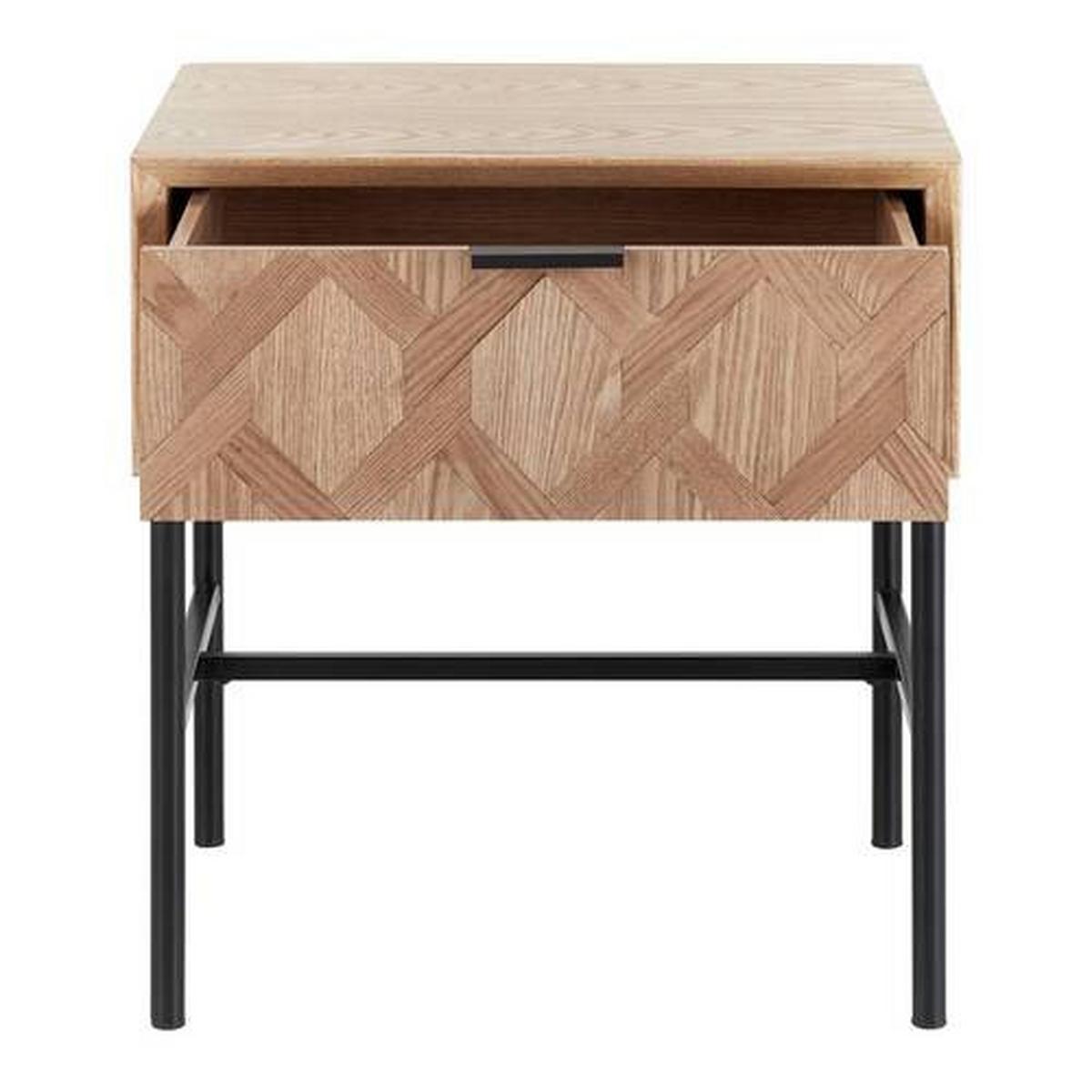 Noční stolek MILANO dyha - černá/barvy jasanu, Moderní, kov/dřevo (47,5/51/36cm) - Bessagi Home