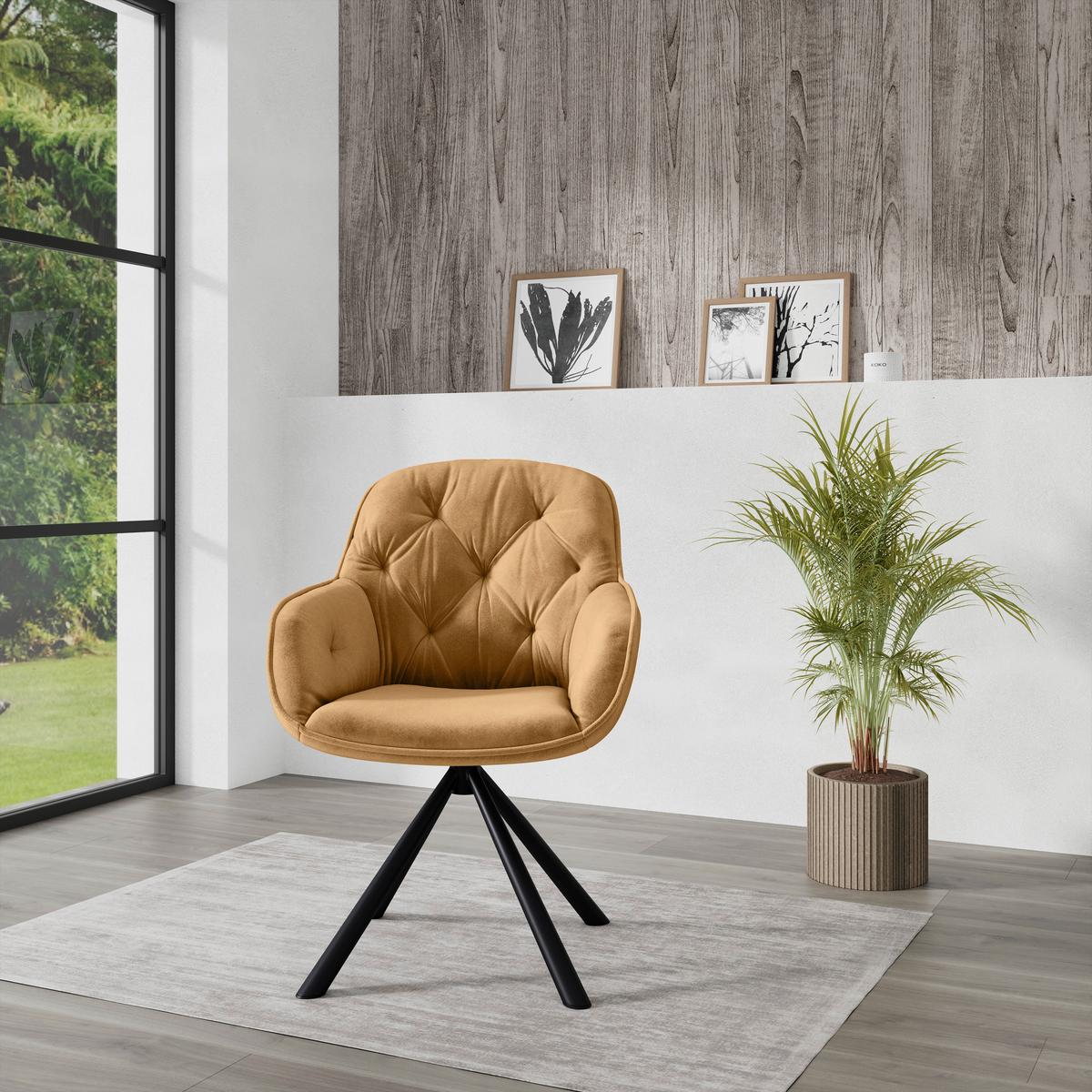 Armlehnstuhl Silvi Samt Braun 360° Drehbar - Schwarz/Braun, KONVENTIONELL, Textil/Metall (62/85/62cm)