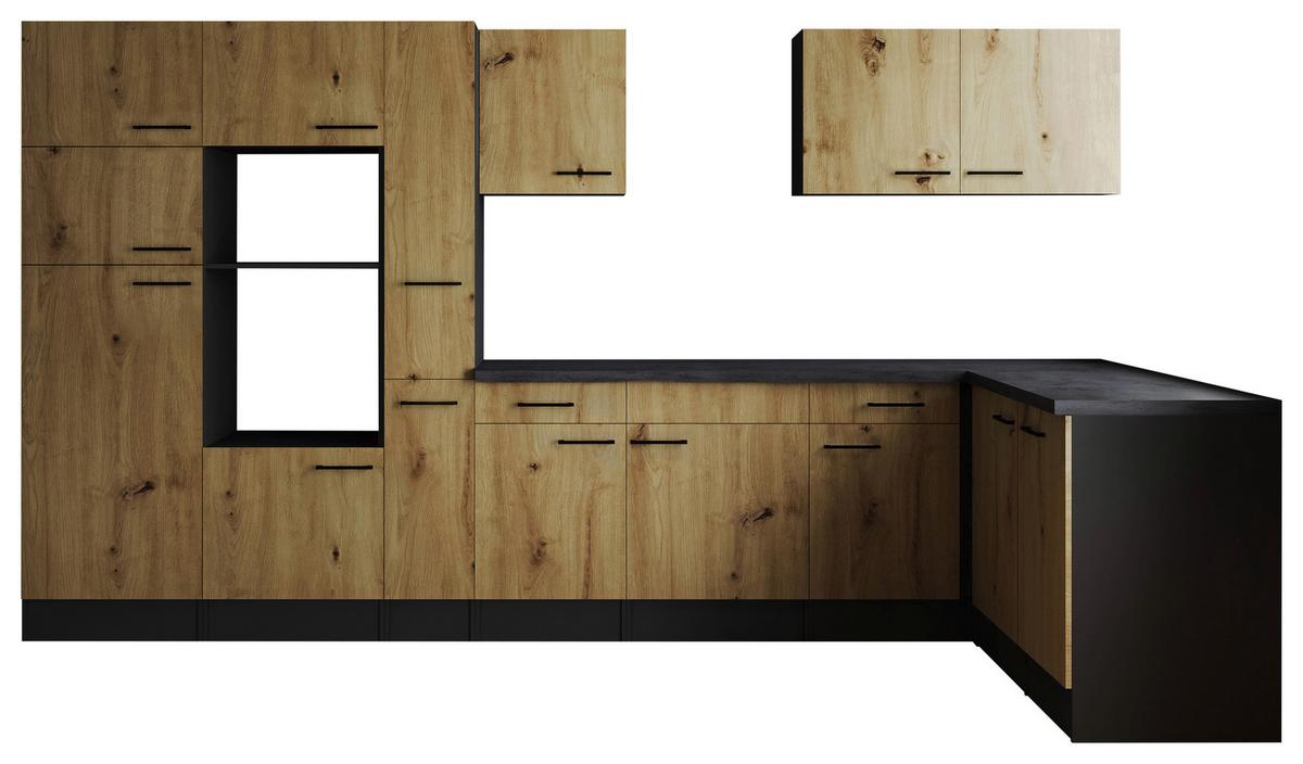 Eckküche Oliver Artisan Dekor S: 370x172 Cm - Eiche Artisan/Grau, Design, Holzwerkstoff (370/172cm) - Respekta