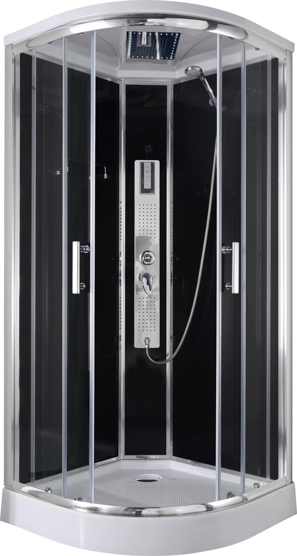Sprchová kabína s LED a rádiom 90 - čierna/chrómová, Modern, kov/sklo (90/90/215cm)