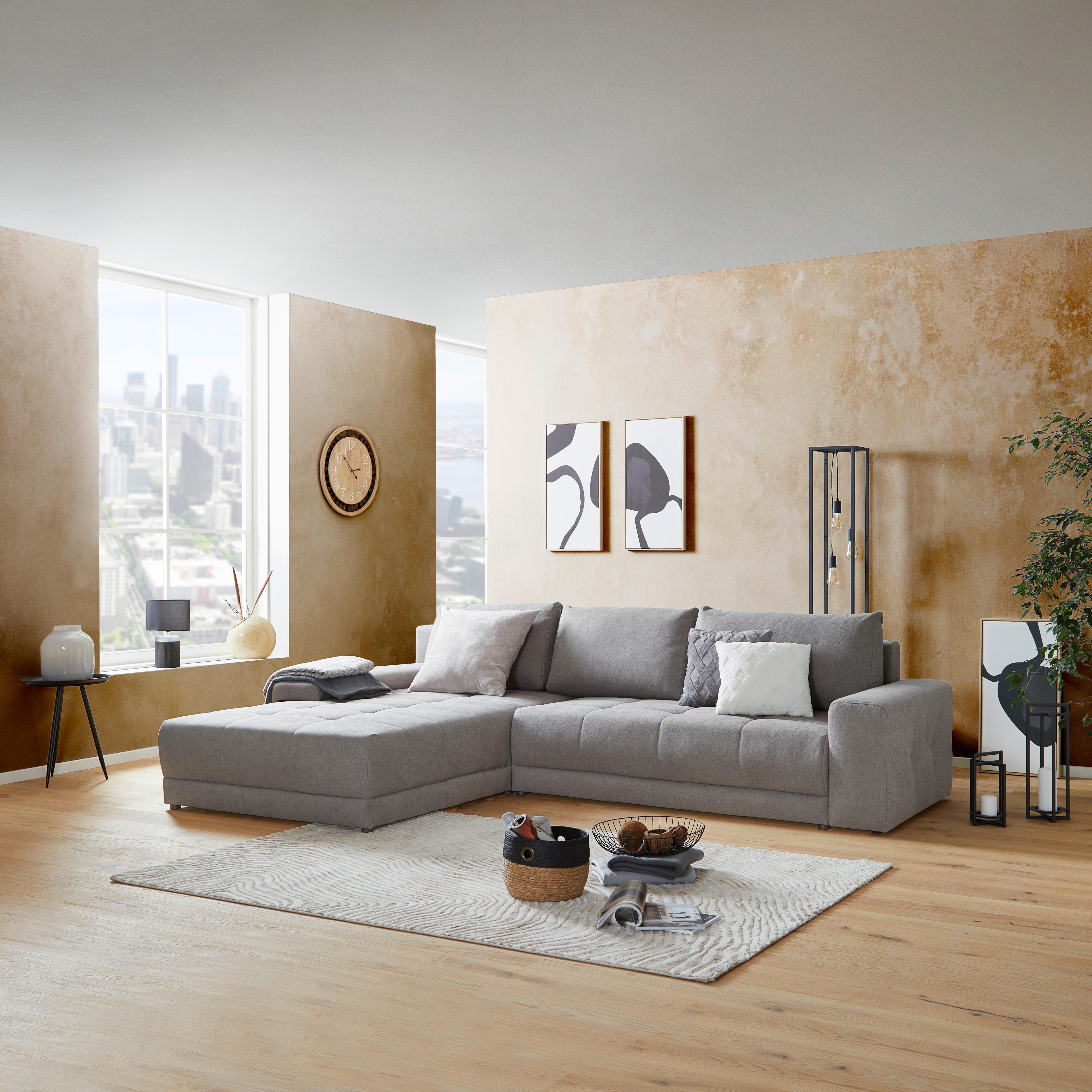 Ecksofa mit Schlaffunktion + Bettkasten Adria Grau - Greige/Schwarz, MODERN, Textil (213/308cm) - Luca Bessoni