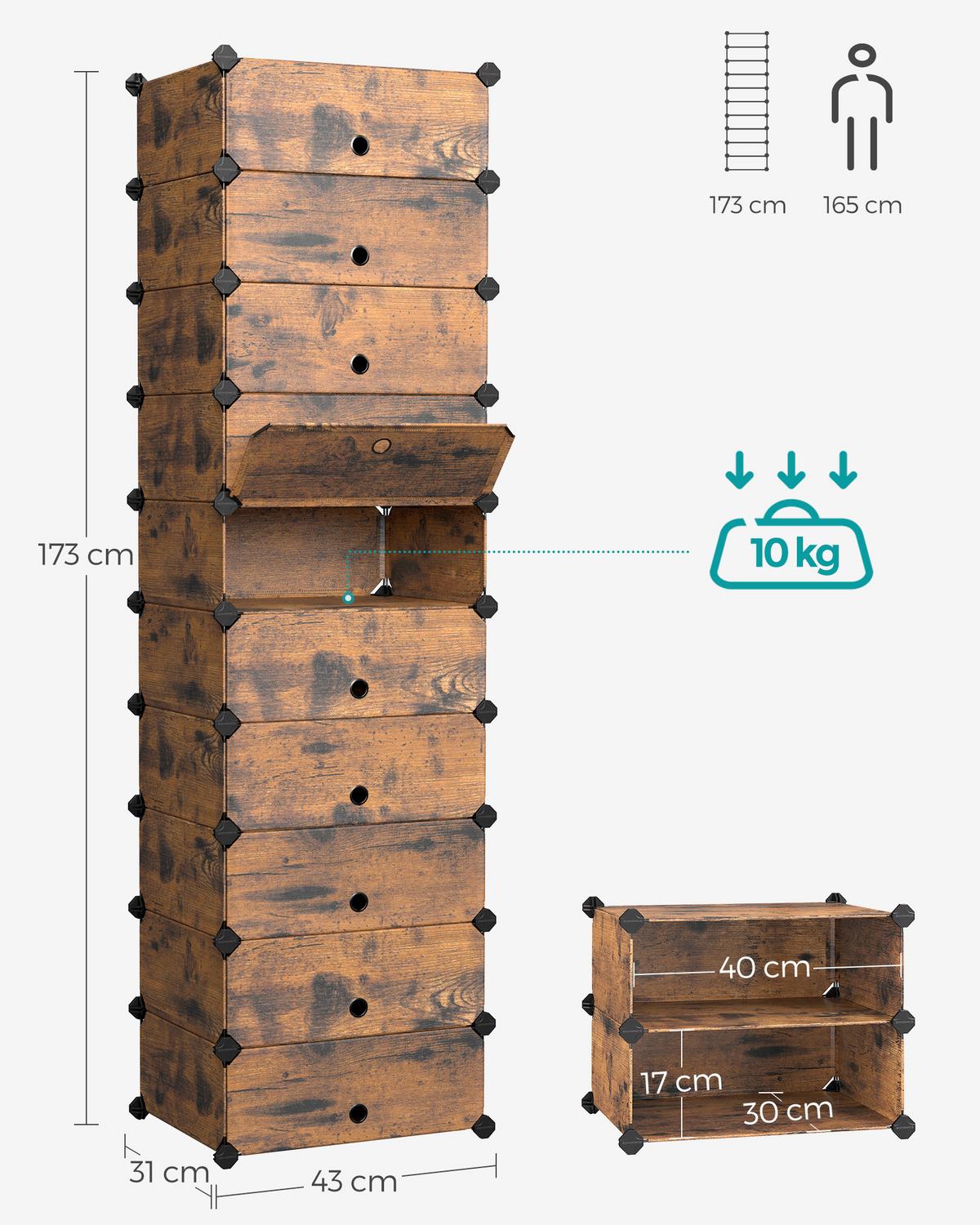 Schuhregal Braun B: 43 Cm - Braun, Basics, Kunststoff/Metall (43/173/31cm)