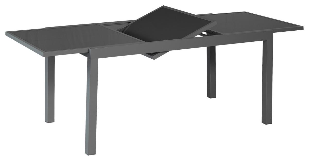 Gartentisch Ausziehtisch 150 (210) X 90 cm - Graphitfarben, MODERN, Glas/Metall (160/90/75,5cm) - Gardenson