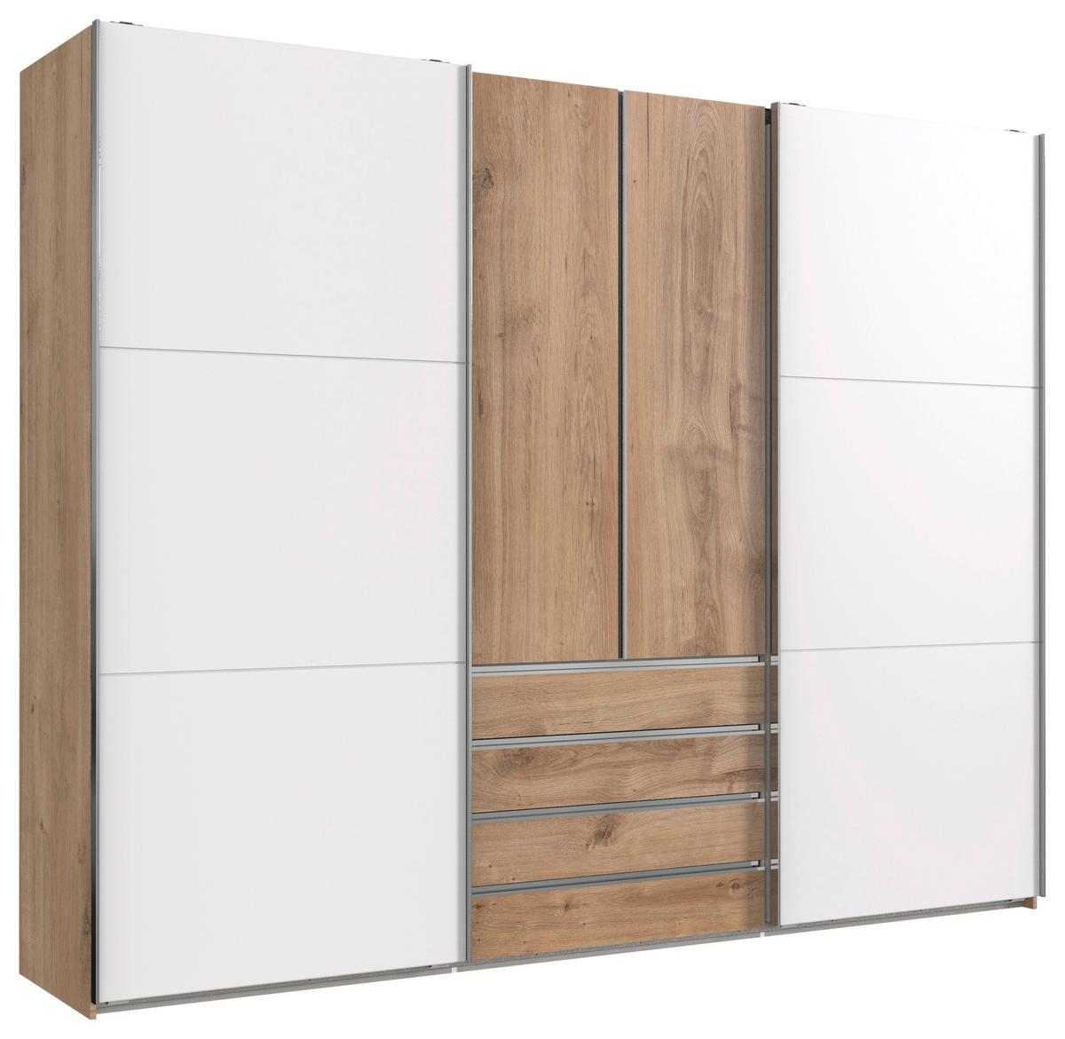 Tolóajtós Szekrény Magic 300/236 Cm - tölgyfa színű/fehér, Modern, faalapú anyag (300/236/65cm) - MID.YOU