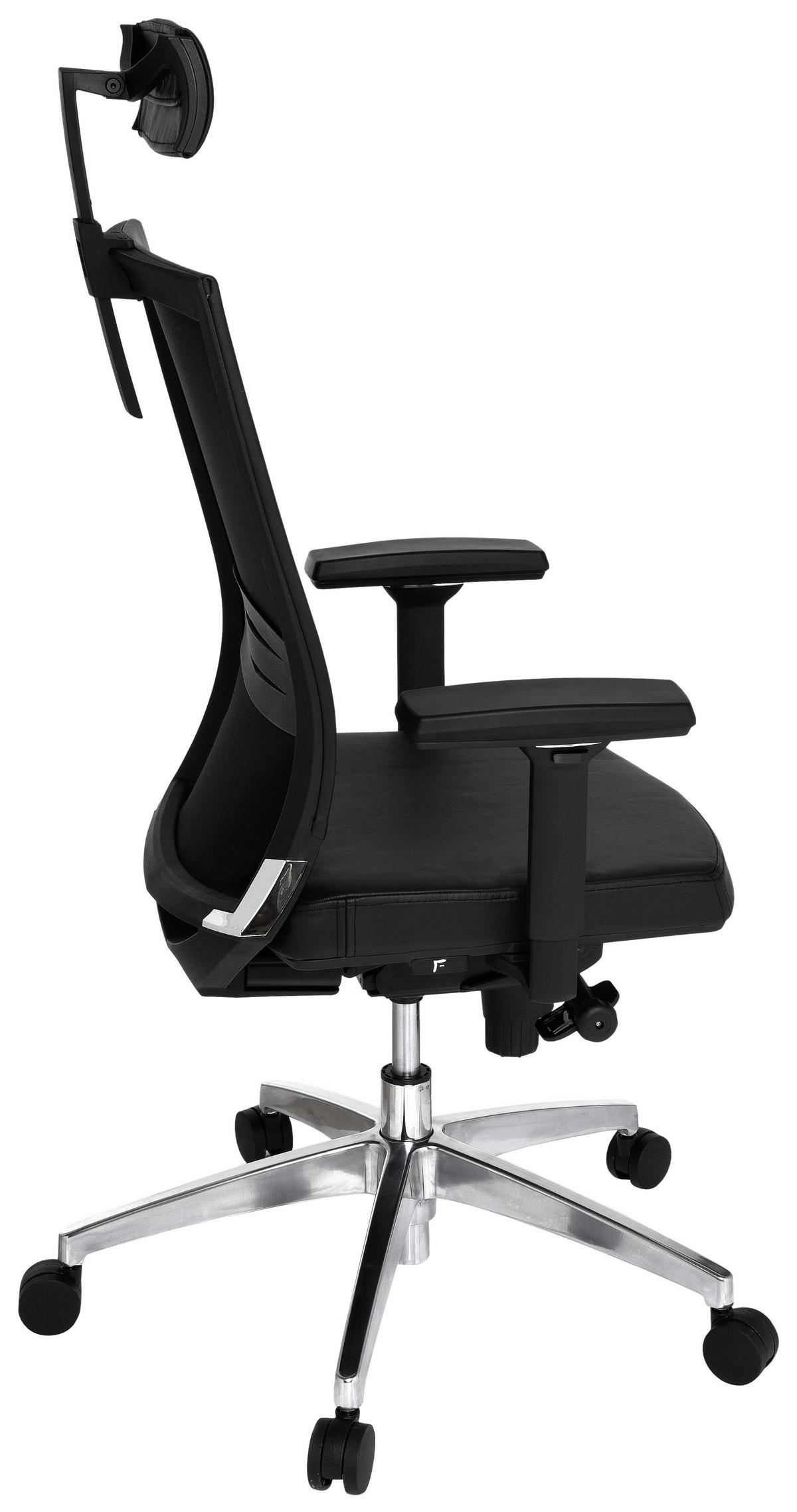 Drehstuhl Porto Max High Schwarz - Alufarben/Schwarz, MODERN, Leder/Kunststoff (59/117/49cm) - MID.YOU