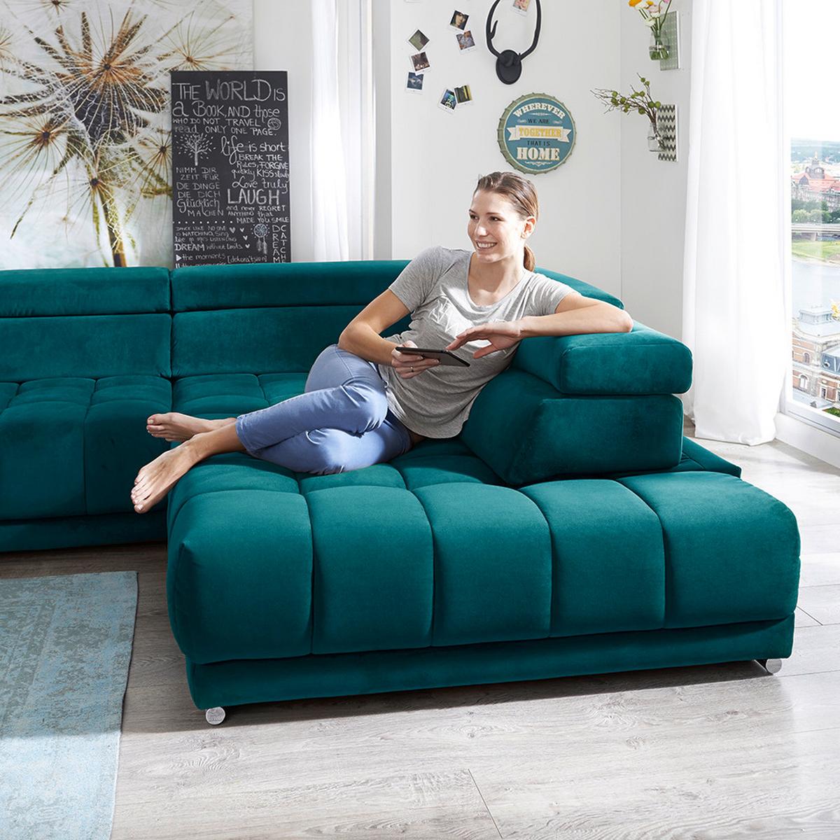 Sedacia súprava IBA, pravá, tyrkysová, bez funkcií - chrómová/tyrkysová, Lifestyle, textil (323/73/222cm) - Premium Living