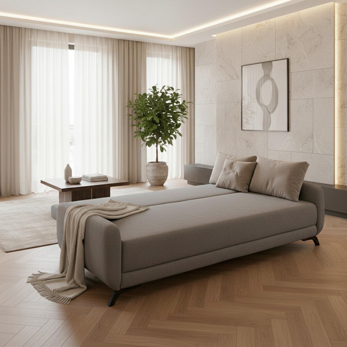 Praktická rozkladacia pohovka Oliver - čierna/sivá, Modern, drevo/textil (220/74/93cm) - Bessagi Home