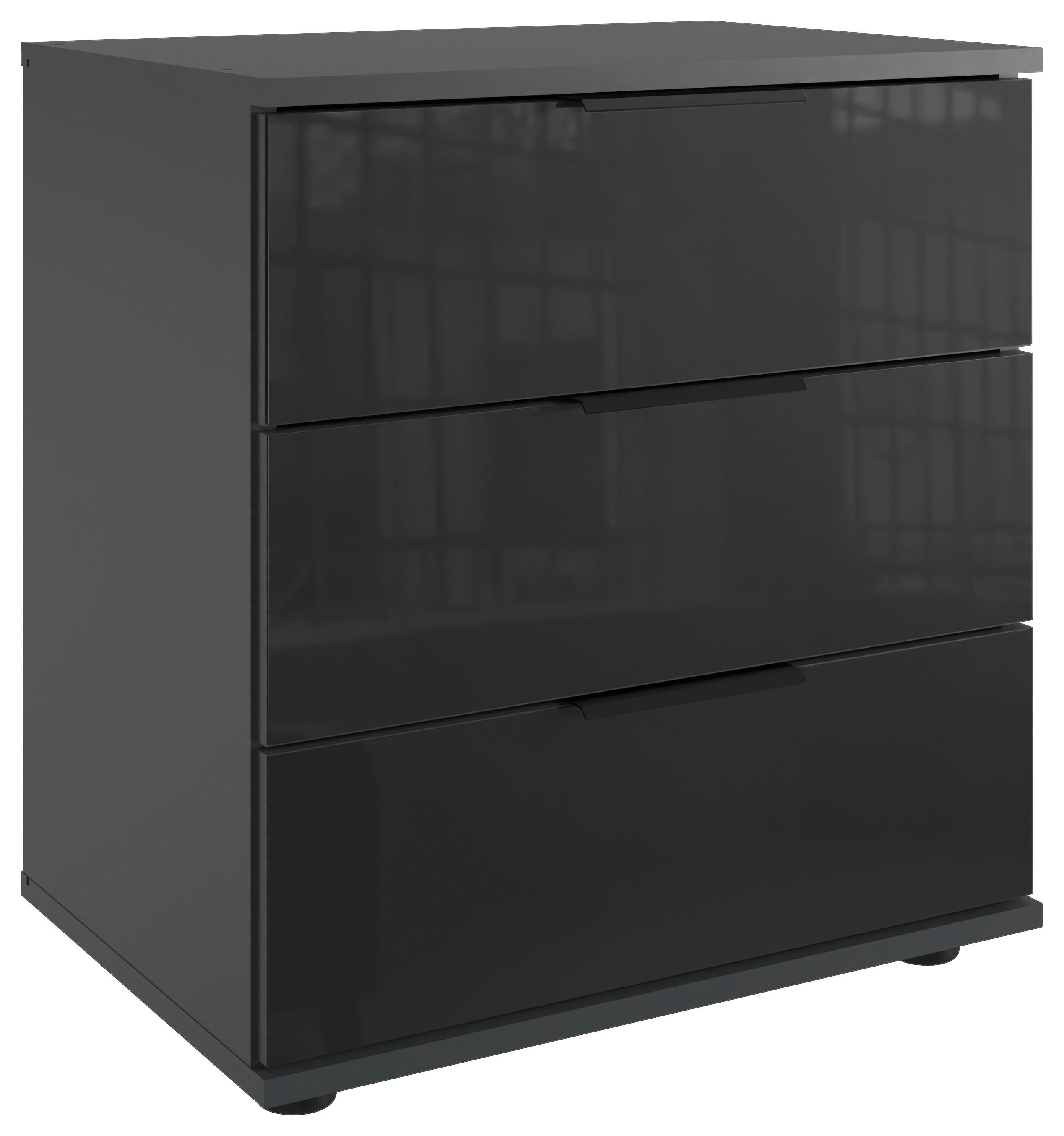 Nachkästchen Graphitfarben H: 58 cm Saigon - Schwarz/Graphitfarben, MODERN, Glas/Holzwerkstoff (52/58/38cm) - P & B