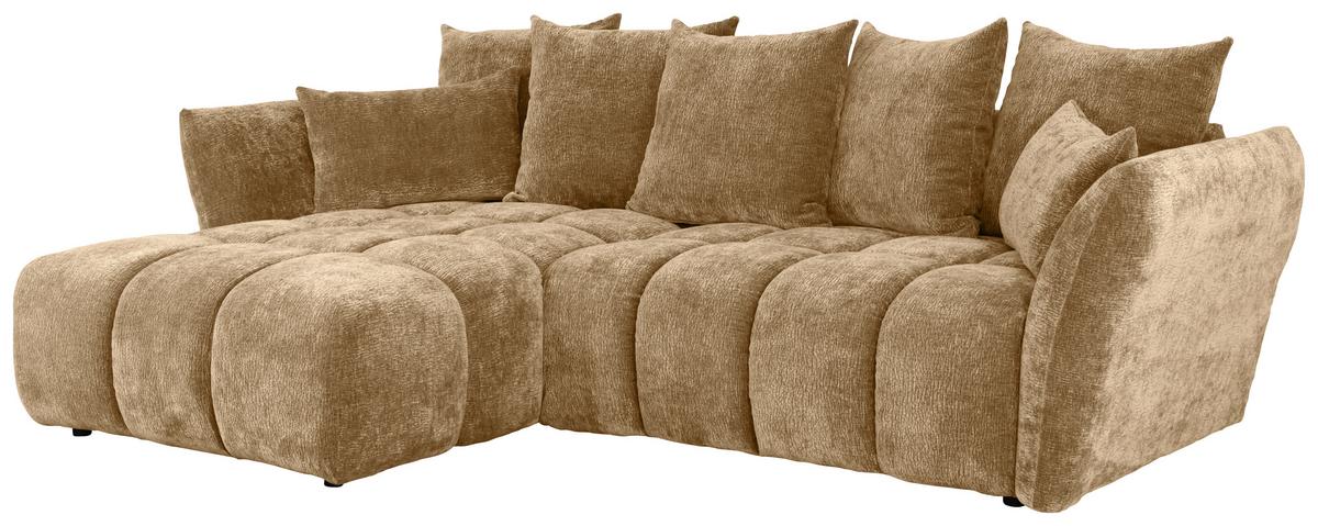 Univerzálna sedačka CAMMELLIO, sv.hnedá ženilka, 7 vankúšov - svetlohnedá/čierna, Modern, textil (296/75-95/189cm) - Mömax