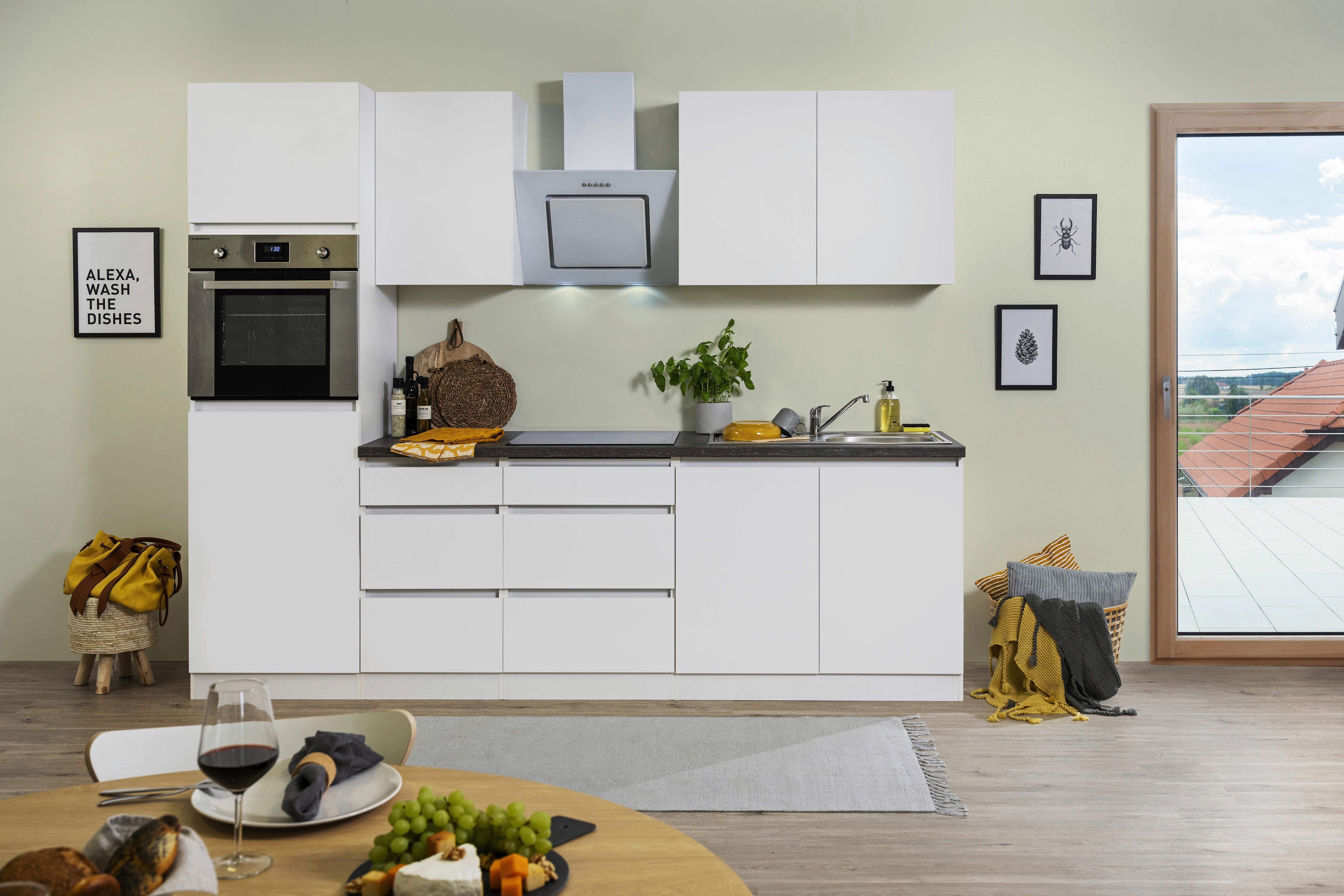 Küchenzeile Premium mit Geräten 270 cm Weiß Modern - Weiß/Braun, MODERN, Holzwerkstoff (270cm) - Respekta