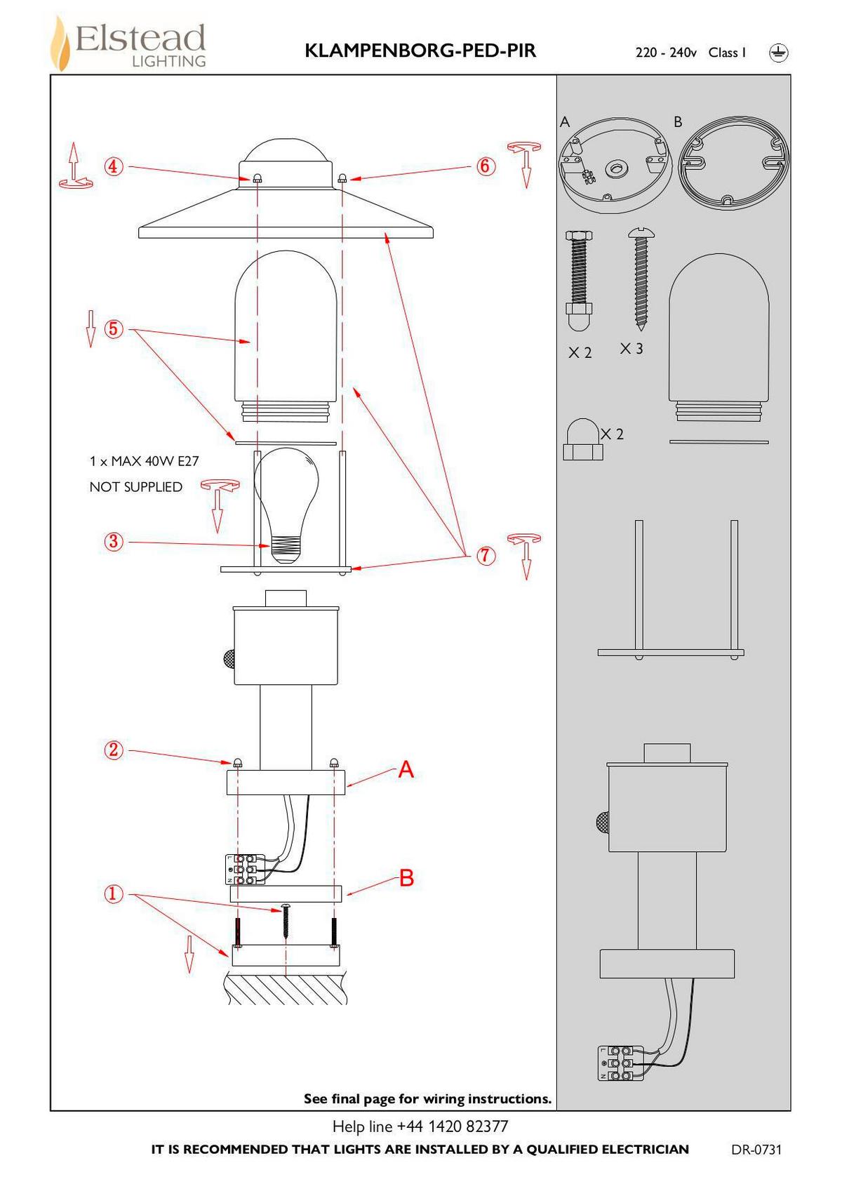 Sockelleuchte Klampenborg-Ped-Pir-Sil - Silberfarben, KONVENTIONELL, Glas/Metall (27.5/33.7cm) - Elstead Lighting