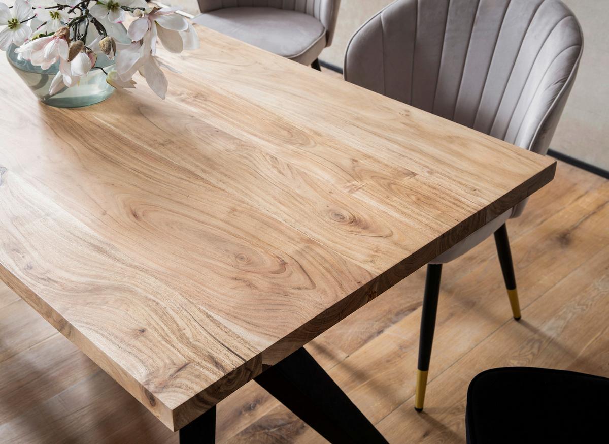 Esstisch Akaziefarben L: 200 cm - Schwarz/Akaziefarben, Design, Holz/Metall (200/100/76cm) - Livetastic