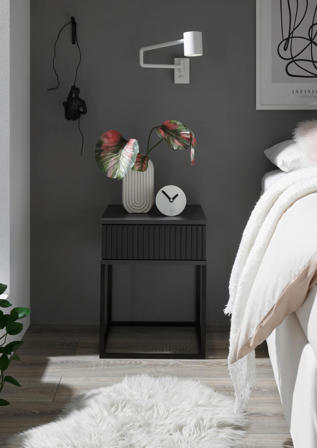 Nachtkästchen Graphitfarben/ Schwarz H: 52 cm Marle - Schwarz/Graphitfarben, MODERN, Holzwerkstoff/Metall (40/52/38,5cm) - Livetastic