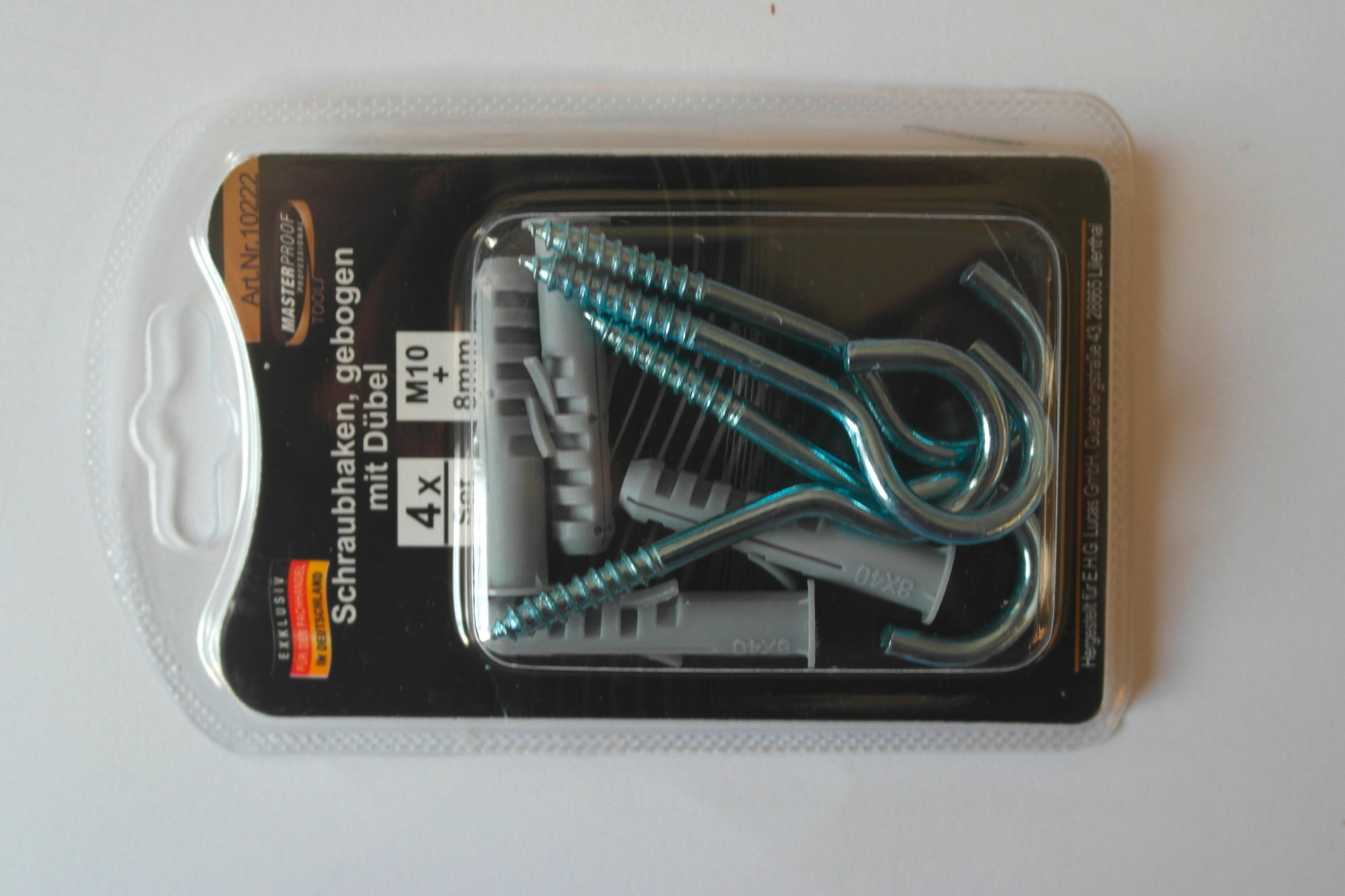 Schraubhaken-Set Gebogen Stahl L: 13 cm 4 Stk. mit Dübeln - Basics, Kunststoff/Metall (13/7,5/2,0cm)