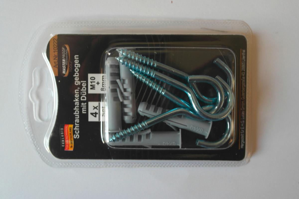 Schraubhaken-Set Gebogen Stahl L: 13 cm 4 Stk. mit Dübeln - Basics, Kunststoff/Metall (13/7,5/2,0cm)