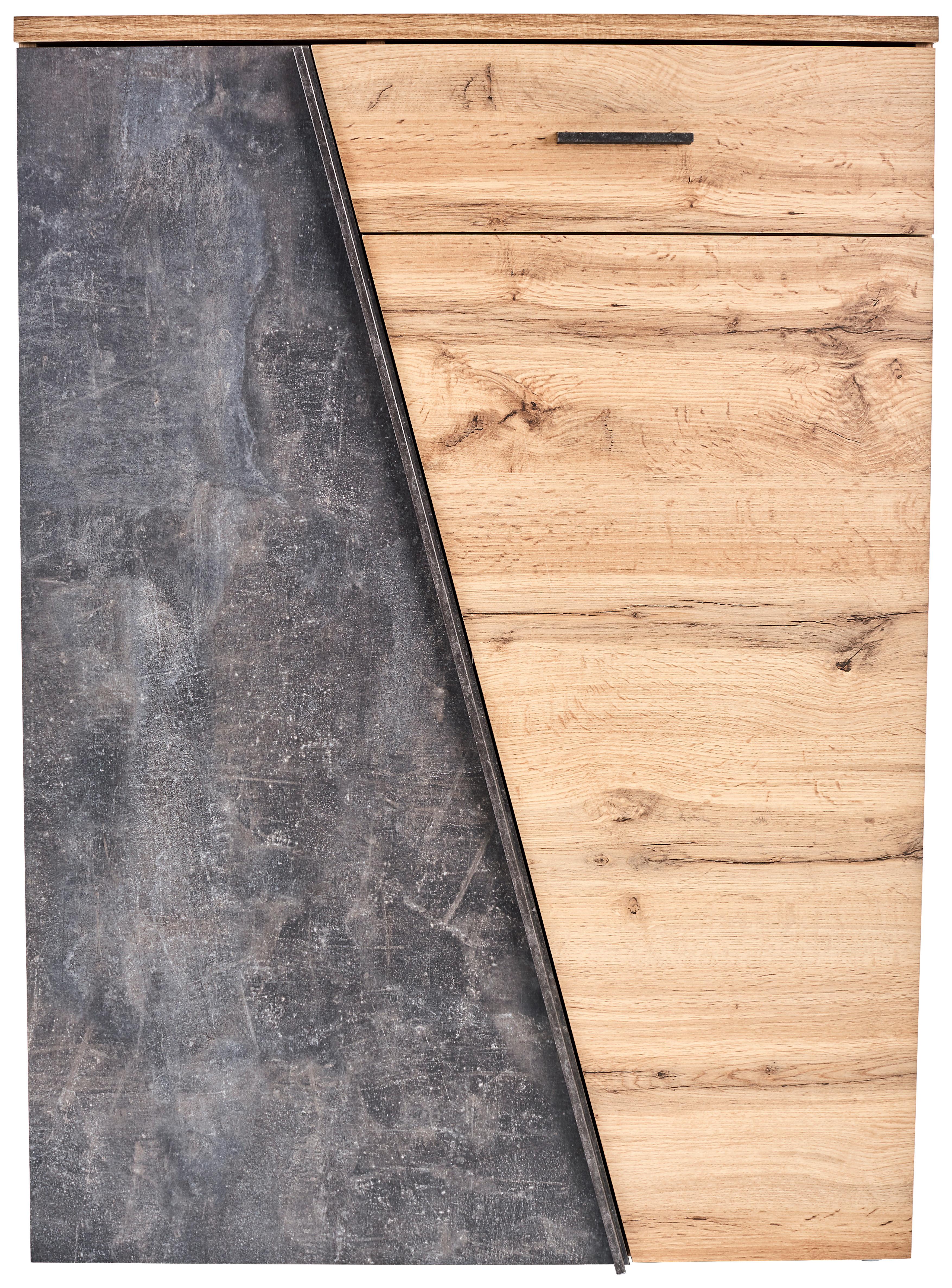 Kommode B 80cm Venedig, Wotan Eiche Dekor/beton Optik - Eichefarben/Schwarz, MODERN, Holzwerkstoff (80/110/40cm)