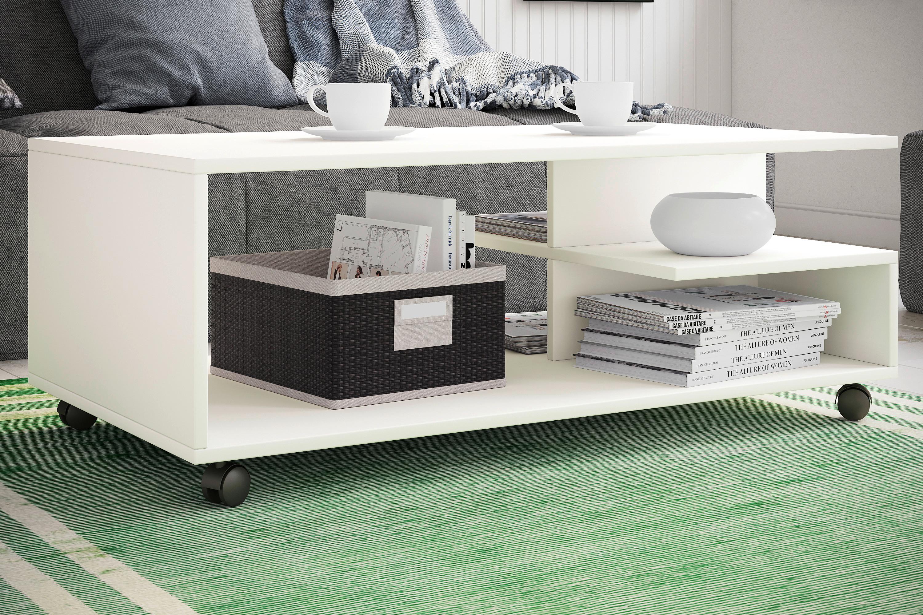 Couchtisch Stango Weiß L: 100 cm - Weiß, Design, Holzwerkstoff/Kunststoff (100/50/40cm) - MID.YOU