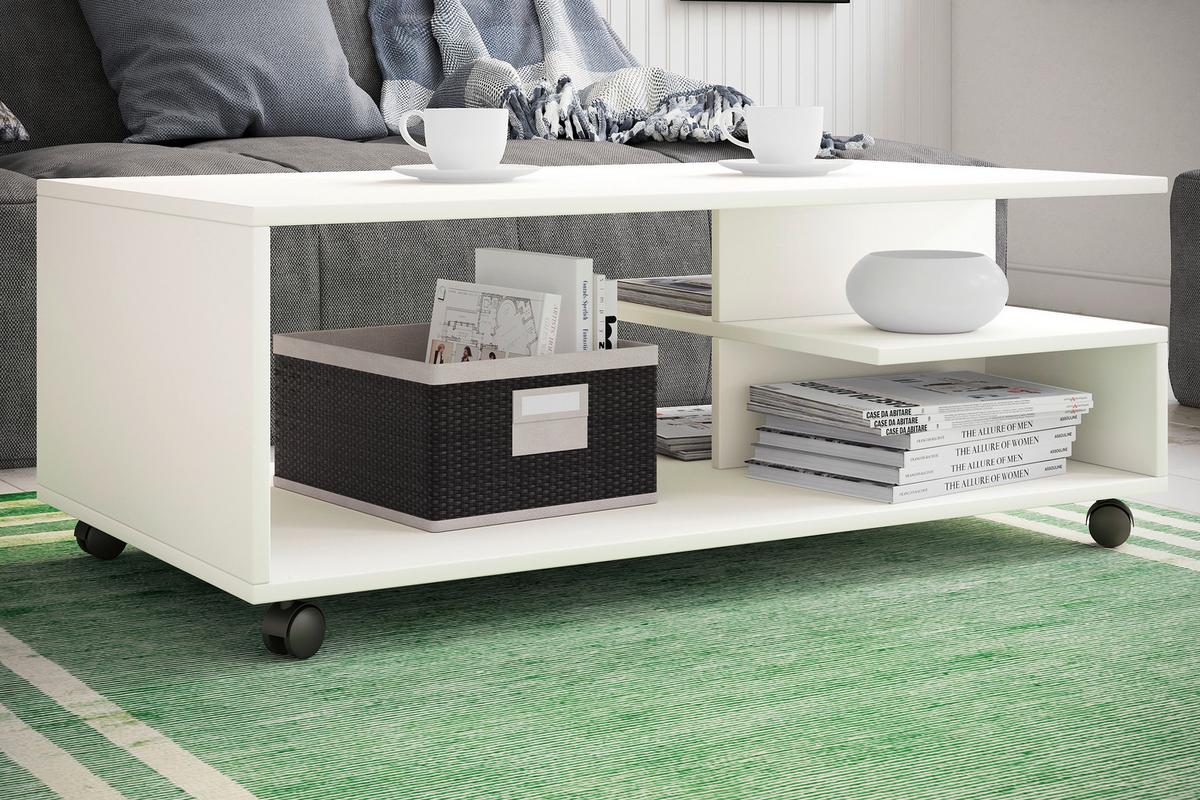 Couchtisch Stango Weiß L: 100 cm - Weiß, Design, Holzwerkstoff/Kunststoff (100/50/40cm) - MID.YOU