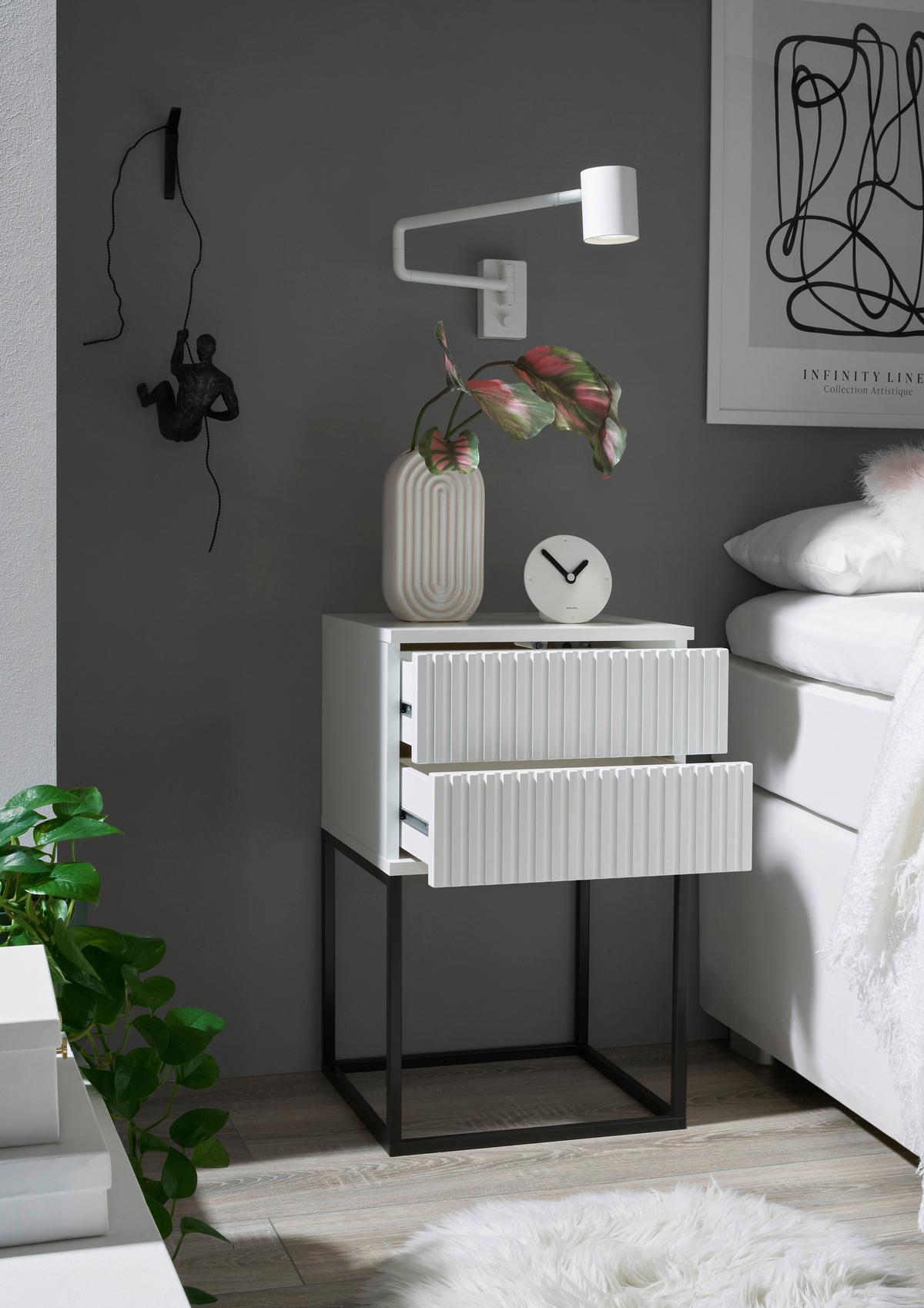 Nočný stolík MARLE biela - čierna/biela, Modern, kov/kompozitné drevo (40/65/38,5cm) - Livetastic