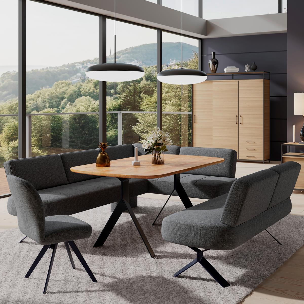 Eckbank schwarz/Metallbeine Ulmo, S:248x176cm - Schwarz, MODERN, Textil/Metall (248/176cm)