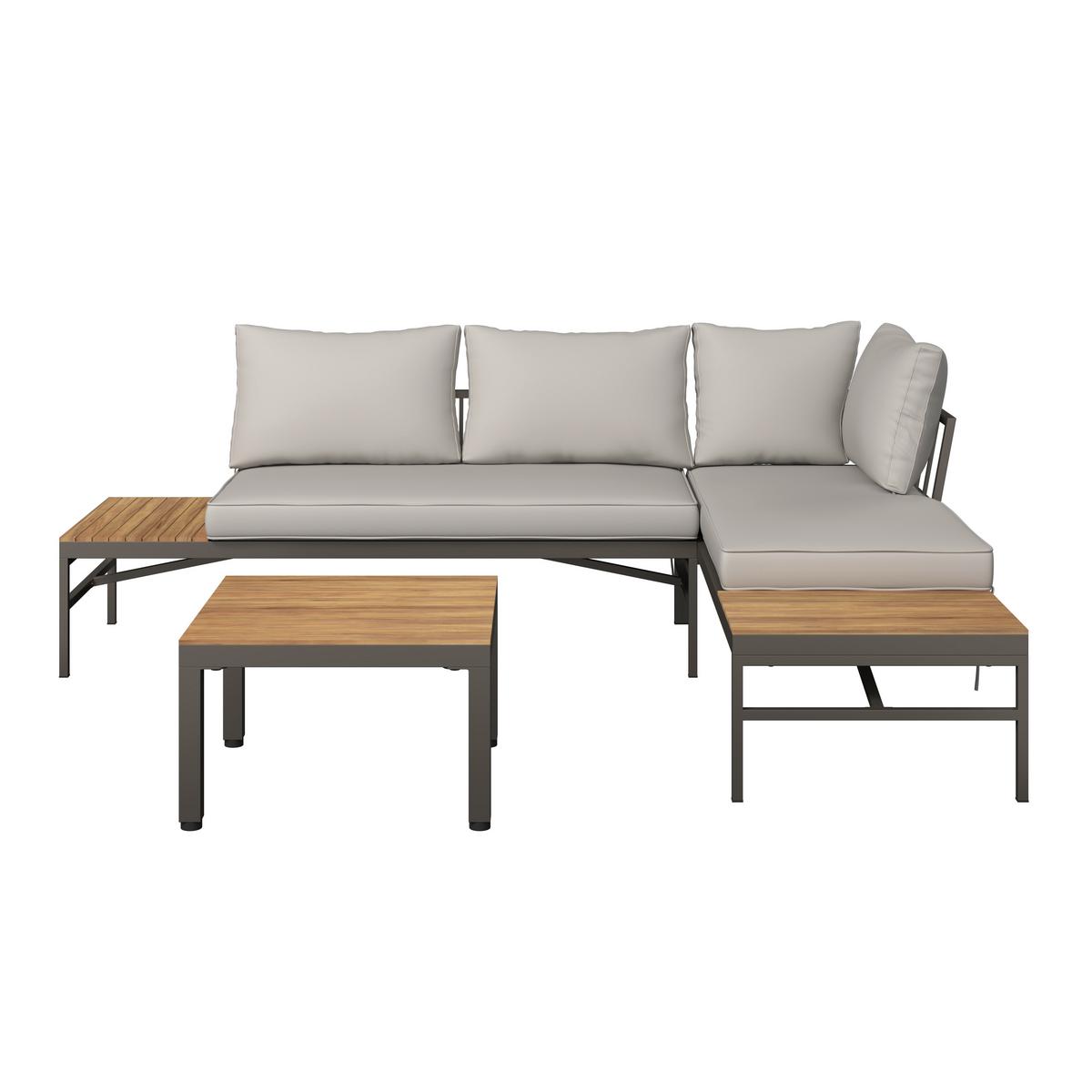 Loungegarnitur Rostock - Beige/Akaziefarben, MODERN, Holz/Textil (57/35/57cm) - Beldano