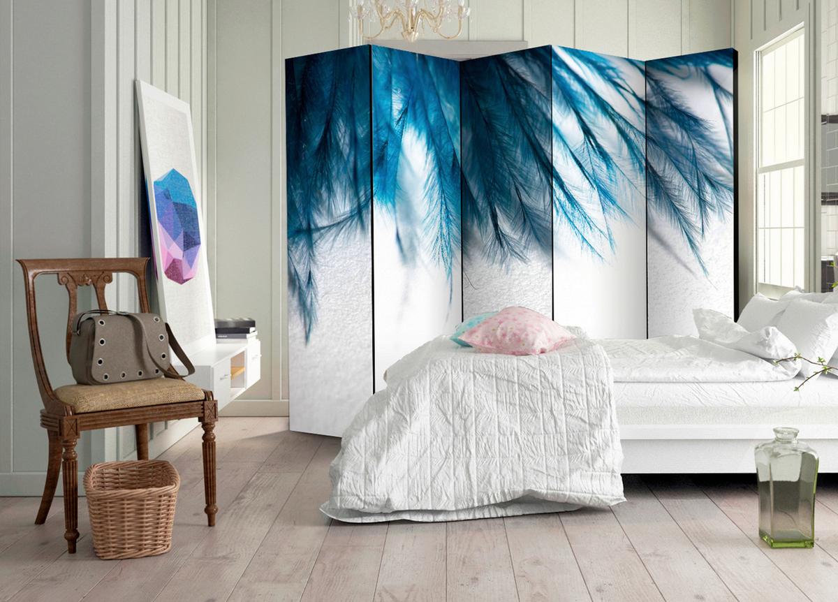 Paravent Blau Weiß B: 225 cm - Blau/Weiß, Basics, Holz/Textil (225/172/3cm) - artgeist