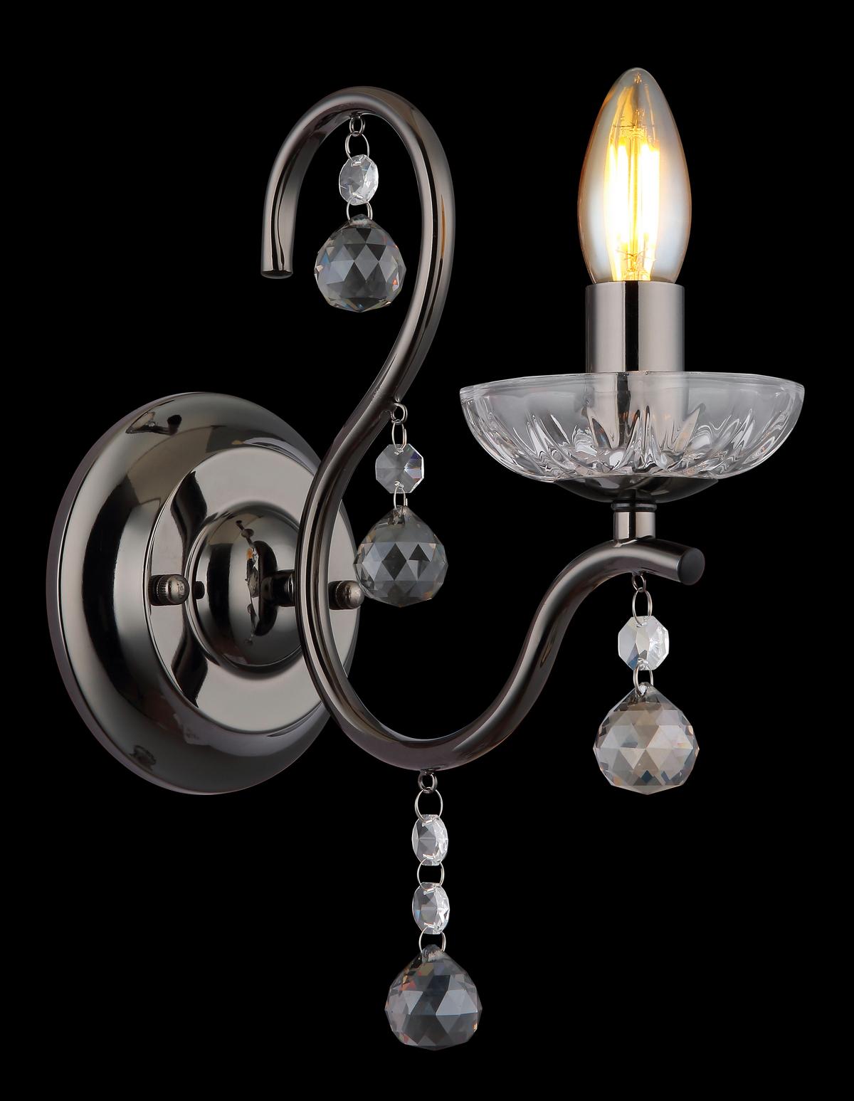 Wandleuchte 64134w - Klar/Schwarzchrom, KONVENTIONELL, Glas/Metall (14/24/33cm) - Globo