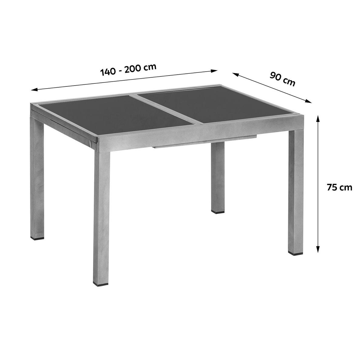 Gartentisch Ausziehbar Aluminium/glas L 140-200 Cm - Graphitfarben/Braun, MODERN, Glas/Metall (140-200/90/75cm) - Gardenson