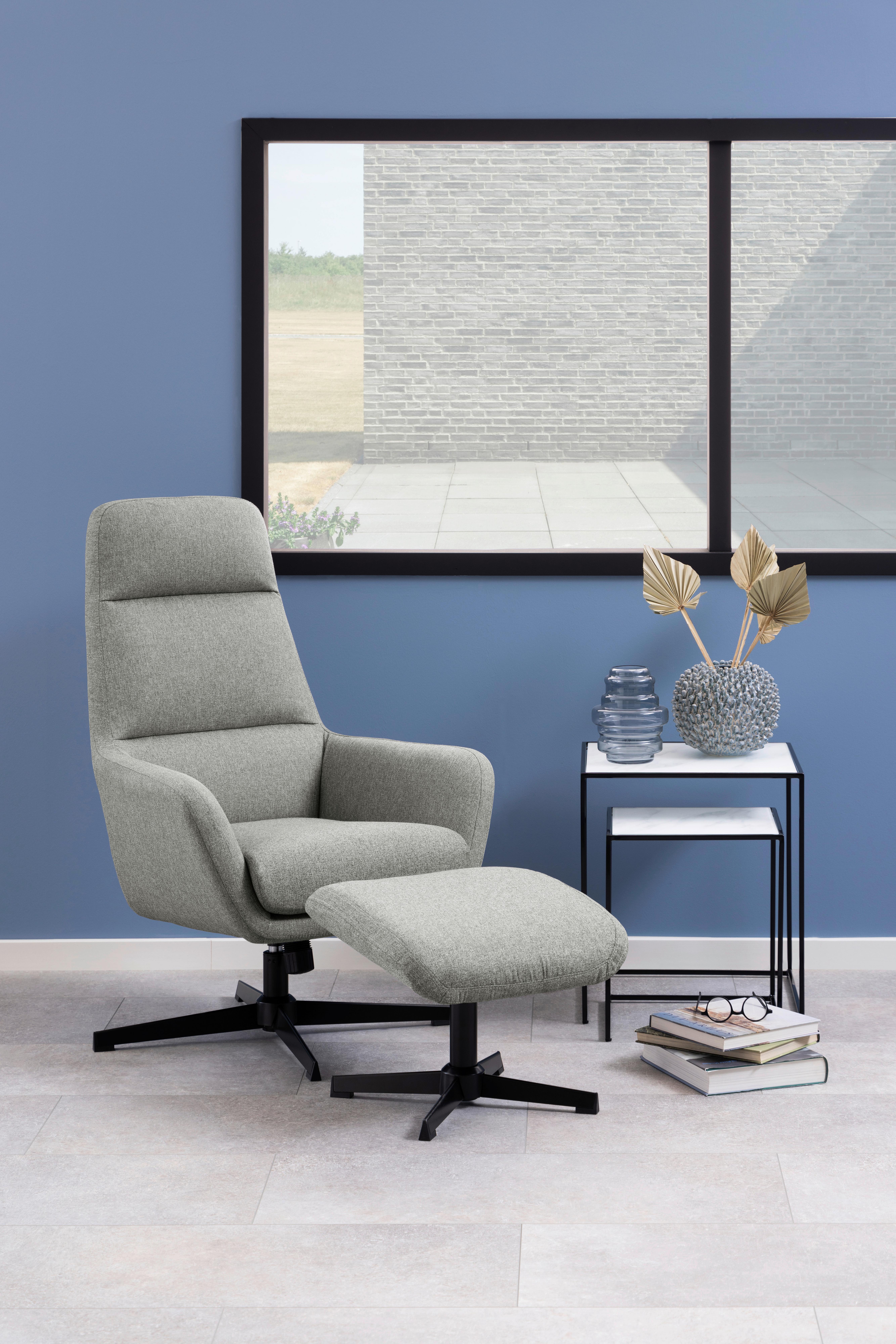 Relaxačné Kreslo S Podnožou Trafford - čierna/svetlosivá, Moderný, kov/textil (70/103,5/122cm) - Livetastic