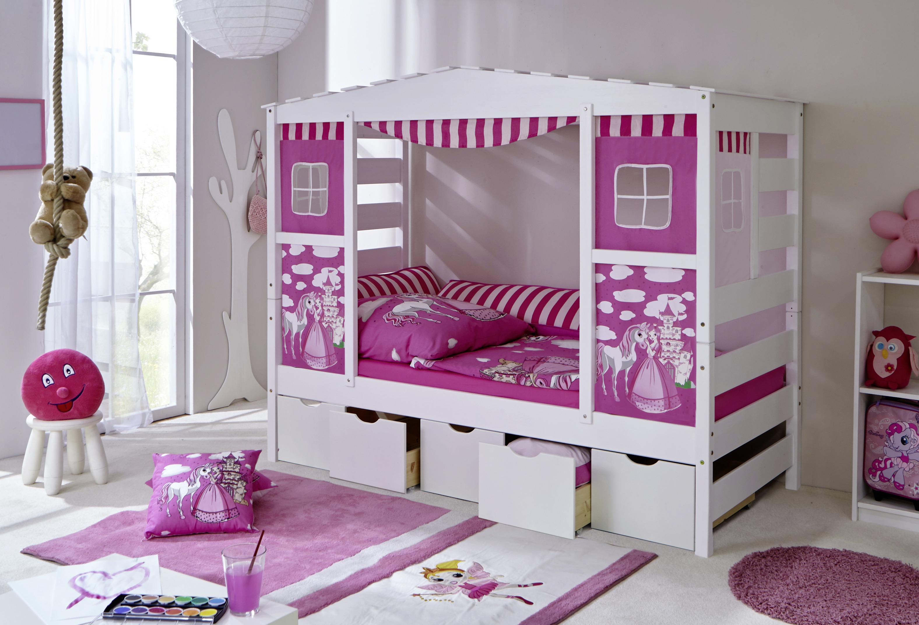 Posteľ v tvare domčeka LIO záves ružový - pink, Modern, drevo (90/200cm) - MID.YOU