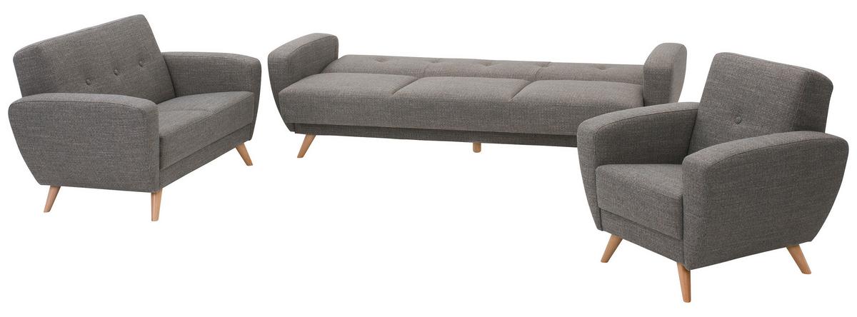 3-sitzer-sofa + Schlaffunktion Jerry Rücken Echt, Grau - Naturfarben/Grau, Design, Textil (230/85/82cm) - Max Winzer