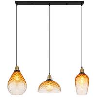 Hängeleuchte H: 120 cm 3-Flammig - Klar/Messingfarben, KONVENTIONELL, Glas/Metall (91/25/120cm) - Globo