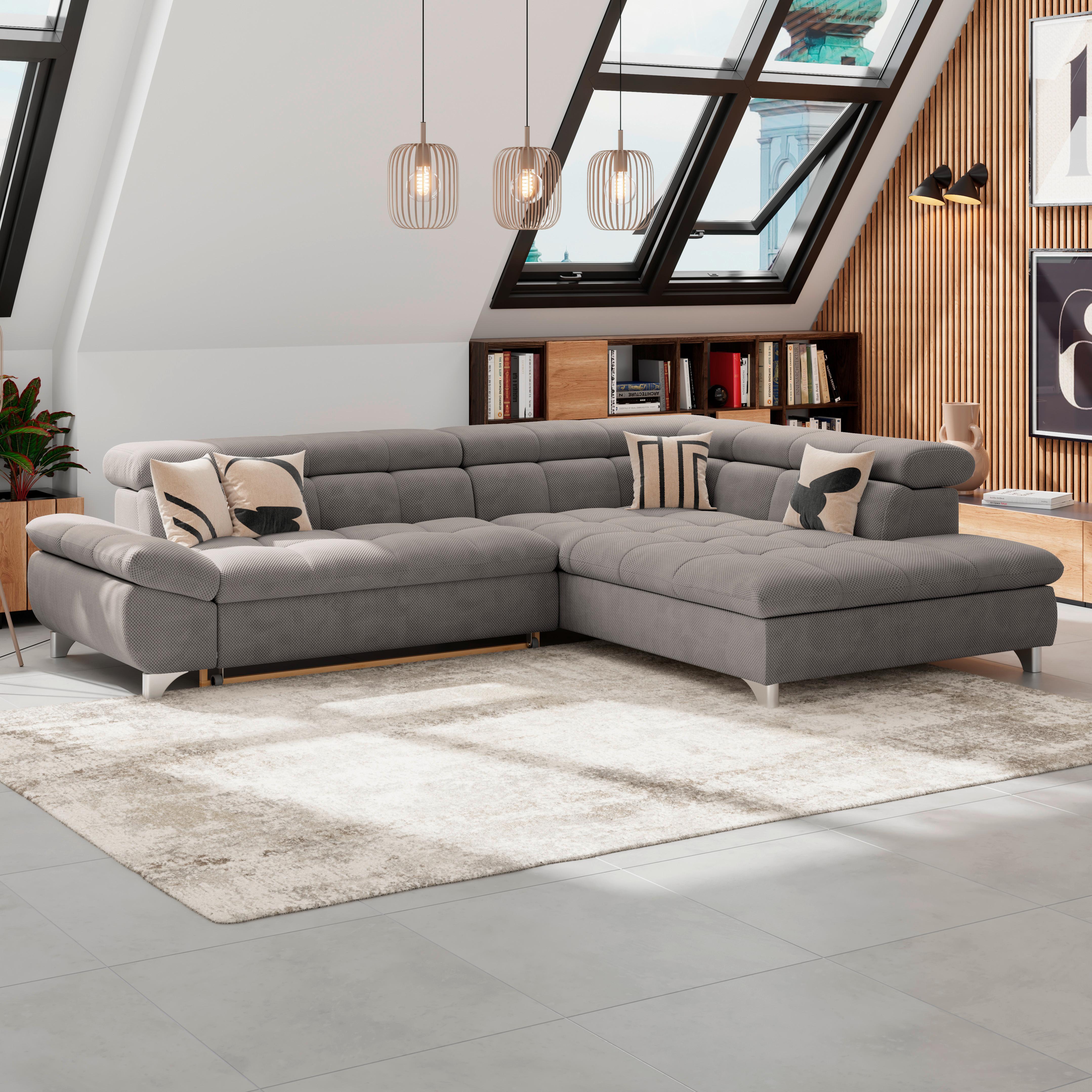 Ecksofa Gemini Braun, B: 312cm - Chromfarben/Braun, KONVENTIONELL, Textil (312/234cm)