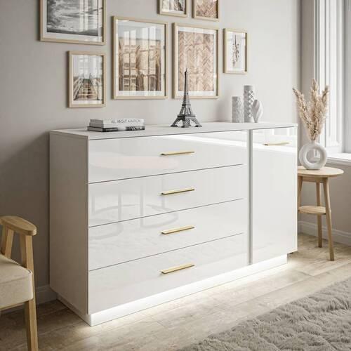 Kommode Lina II - Weiß Hochglanz/Weiß, Design, Holzwerkstoff (138/84/41cm) - MID.YOU