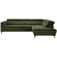 Rohová sedačka EMMA, pravá, oliv.zel.,op.hl.,USB,el.výsuv - černá/olivově zelená, Moderní, textil (301/210cm) - Premium Living