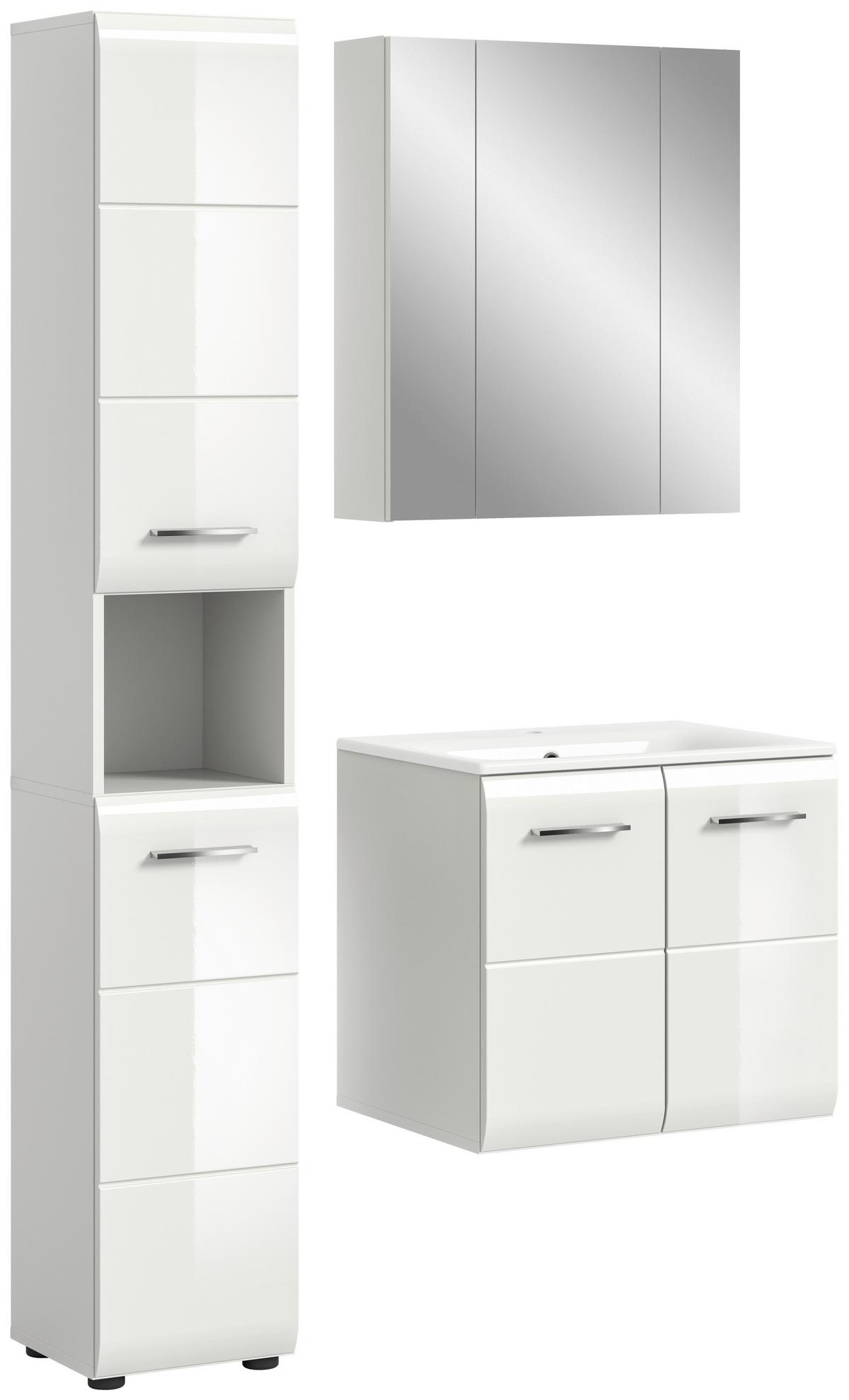 Badezimmer Ice Weiß/weiß Hg 3--Teilig - Weiß Hochglanz/Schwarz, MODERN, Keramik/Holzwerkstoff (90/185/46cm) - MID.YOU