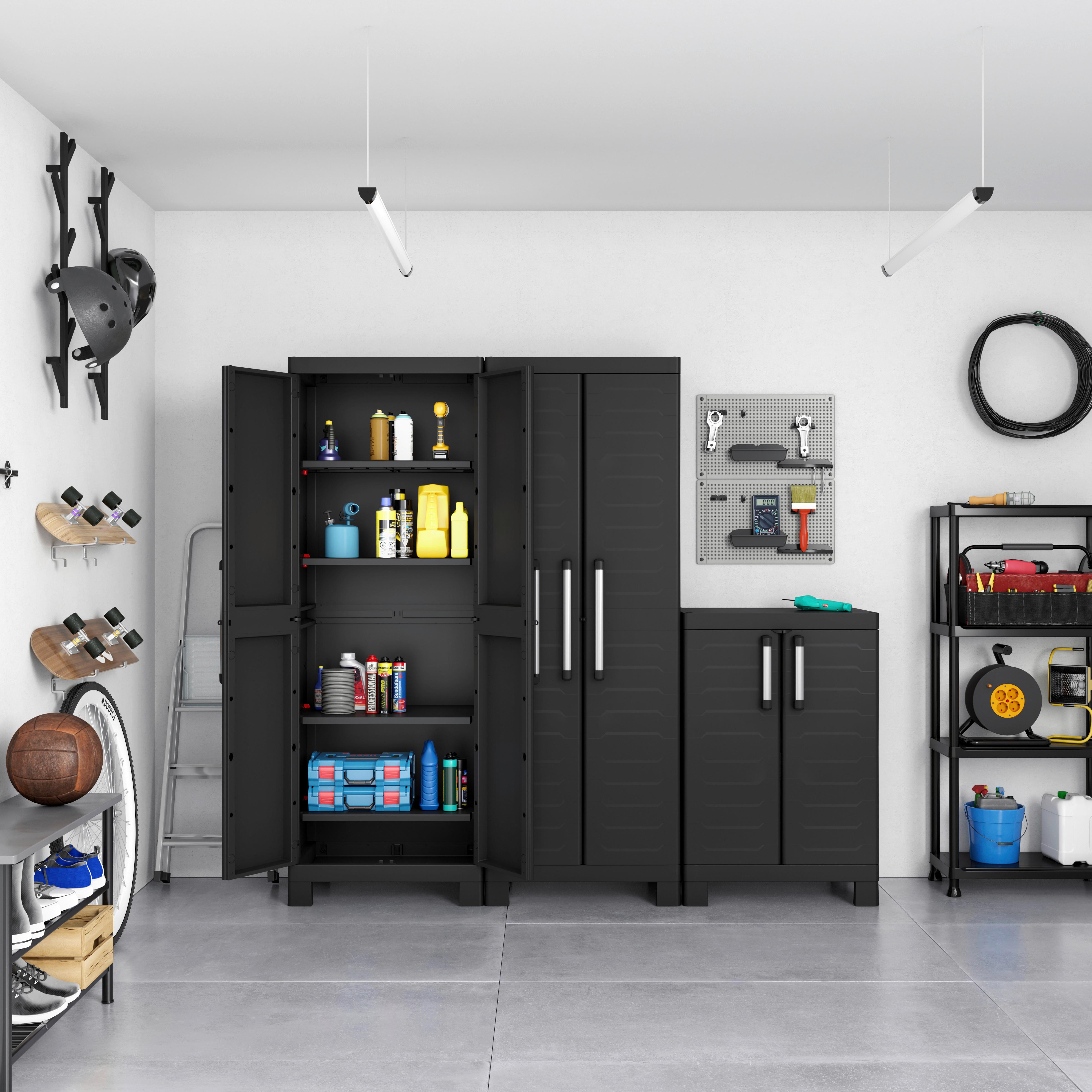 Werkzeugschrank E-Com Detroit Tall B: 45 cm Schwarz - Schwarz, Design, Kunststoff (65/182/45cm) - Keter