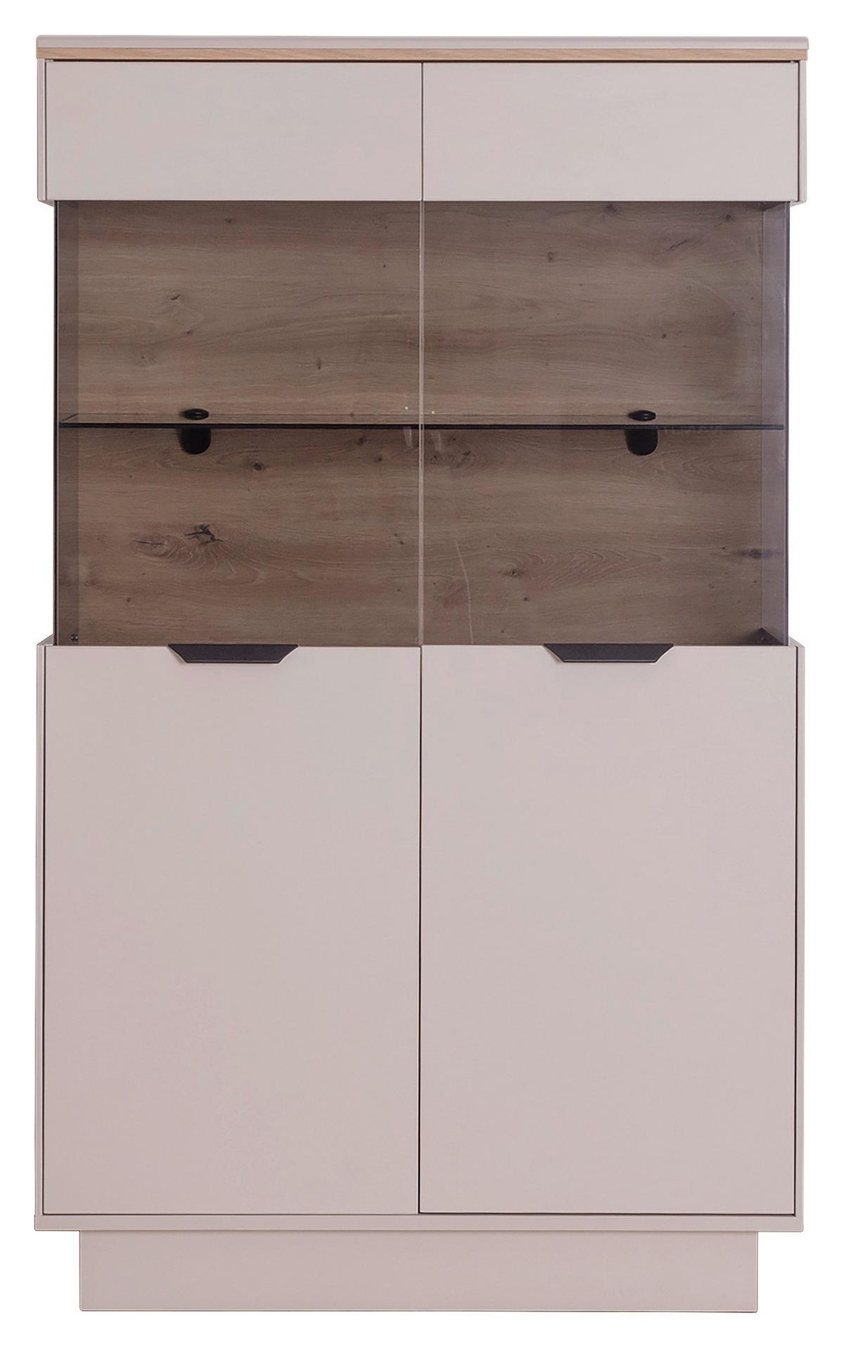 Highboard Darius Eiche Artisan/kashmir,b:88,5cm - Kaschmir/Schwarz, Trend, Glas/Holzwerkstoff (88,5/148,3/37cm)